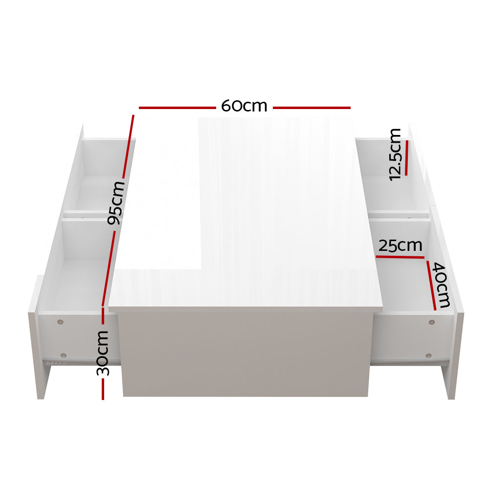 Modern Coffee Table 4 Storage Drawers High Gloss Living Room White