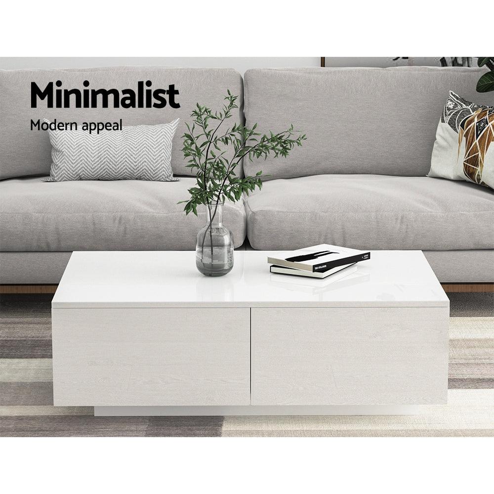 Modern Coffee Table 4 Storage Drawers High Gloss Living Room White