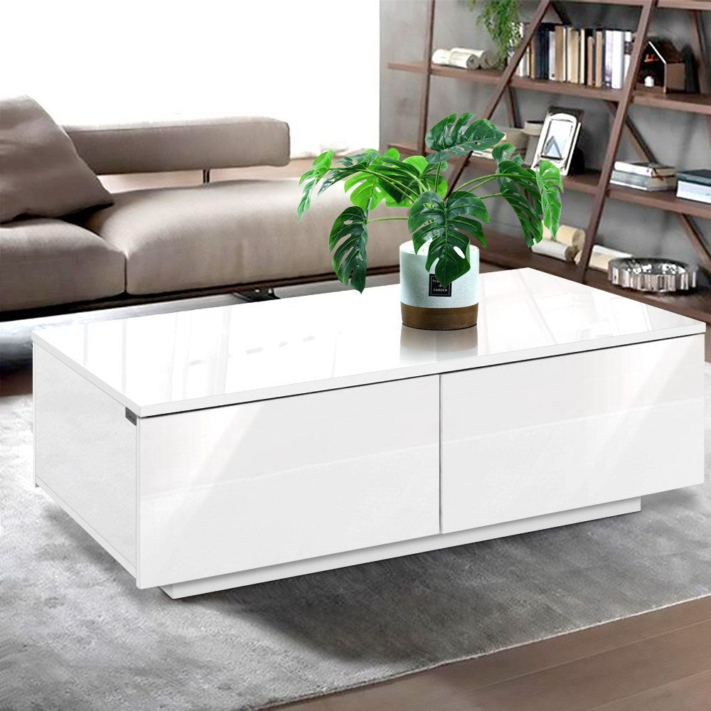 Modern Coffee Table 4 Storage Drawers High Gloss Living Room White