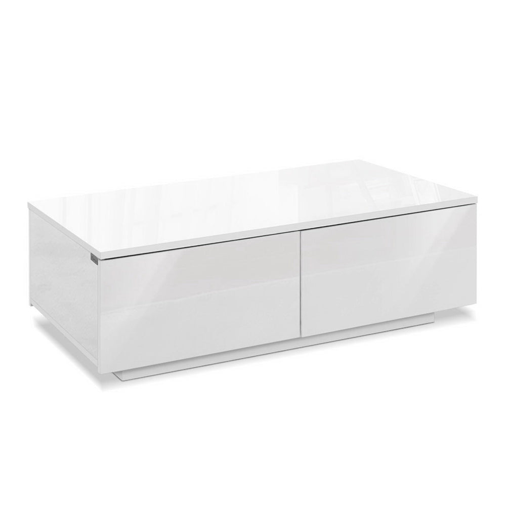 Modern Coffee Table 4 Storage Drawers High Gloss Living Room White