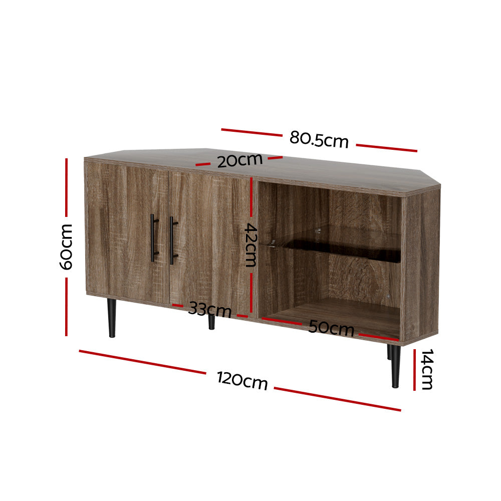 Corner Entertainment Unit Stand Tv Cabinet Open Storage Shelf 120Cm