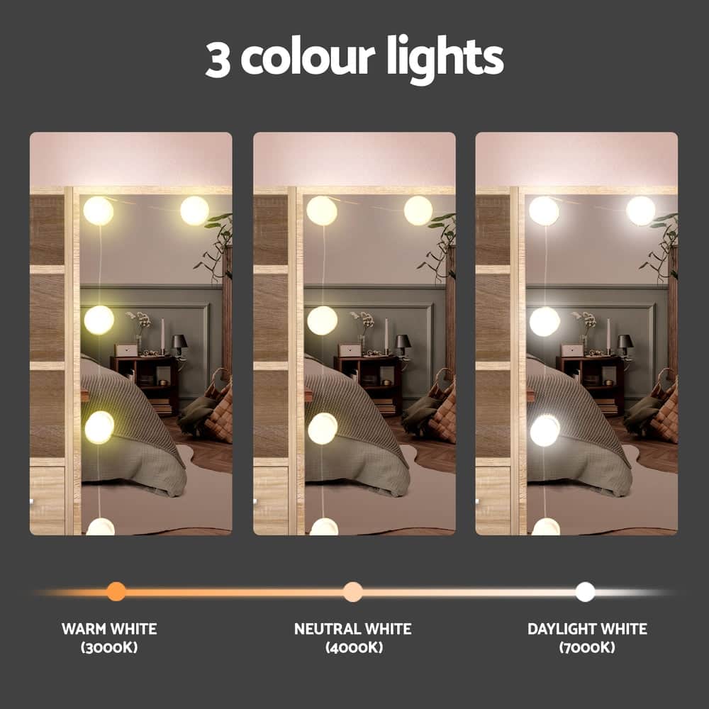 Dressing Table Set with Stool and 10 LED Bulbs, Elegant Wooden - Stylish Design