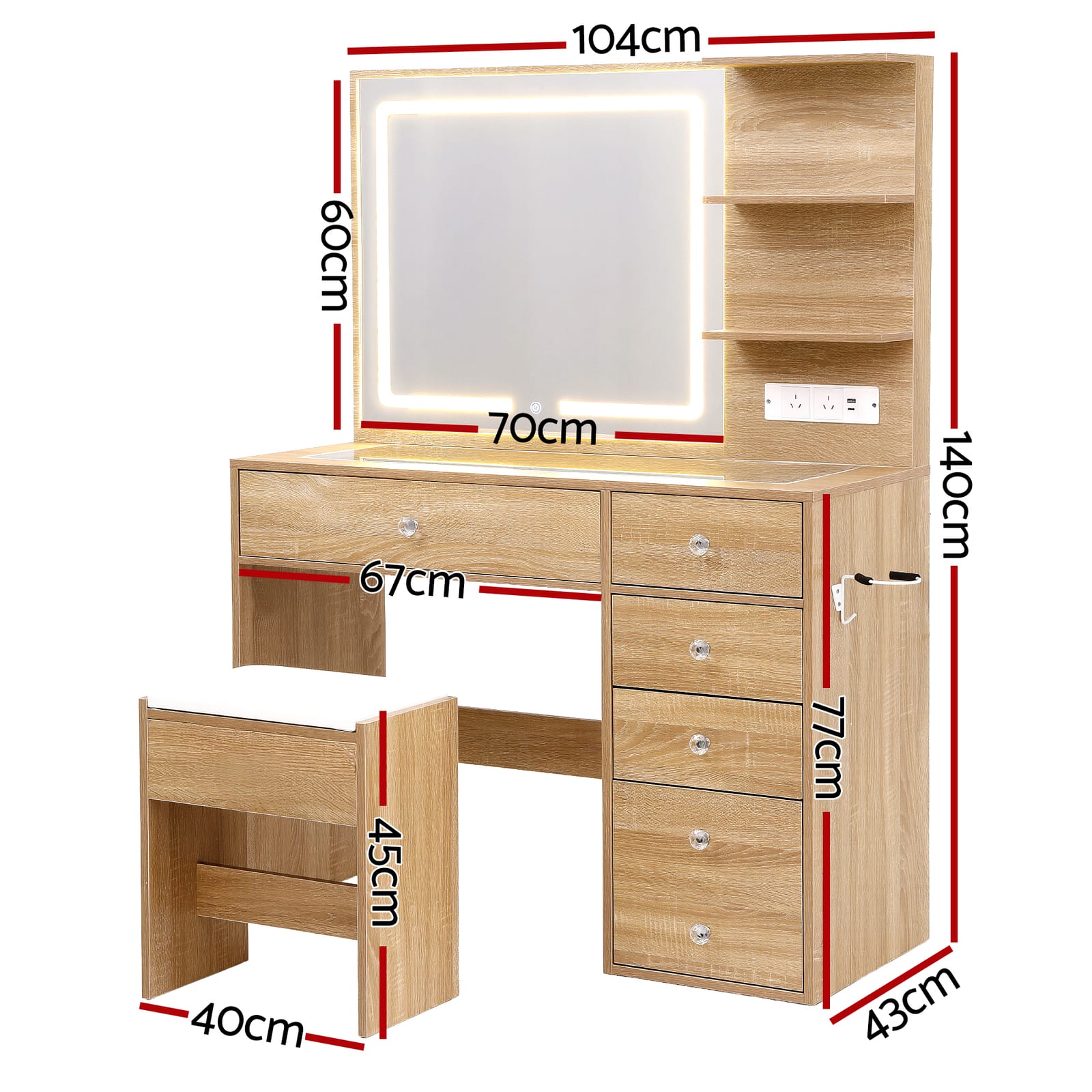 Dressing Table Vanity Set 104x43x140cm