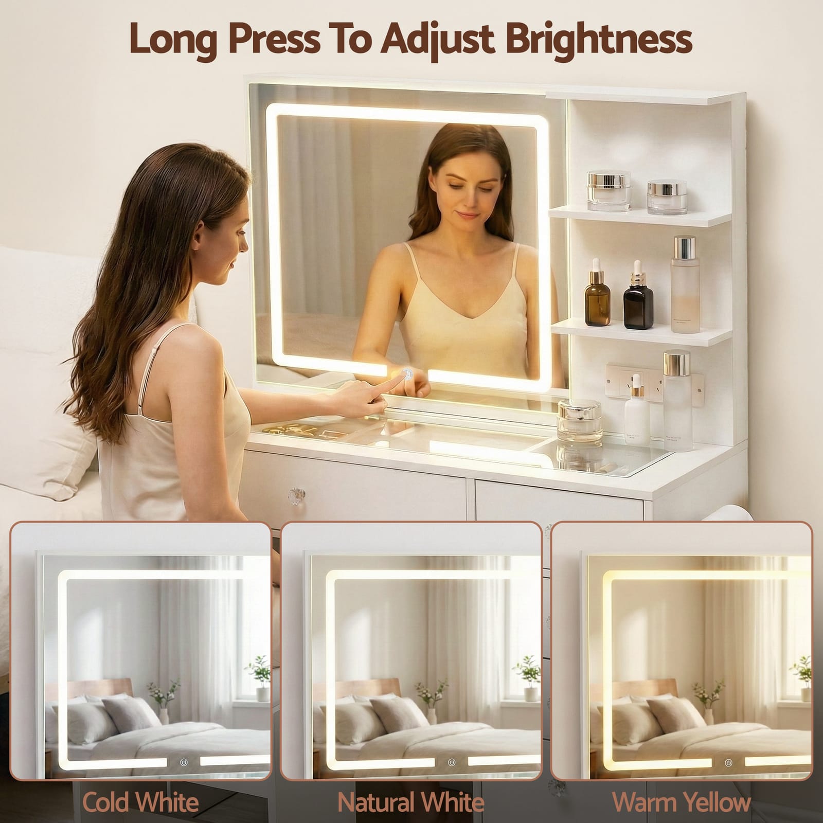 Vanity Desk White Led 104x43x140cm