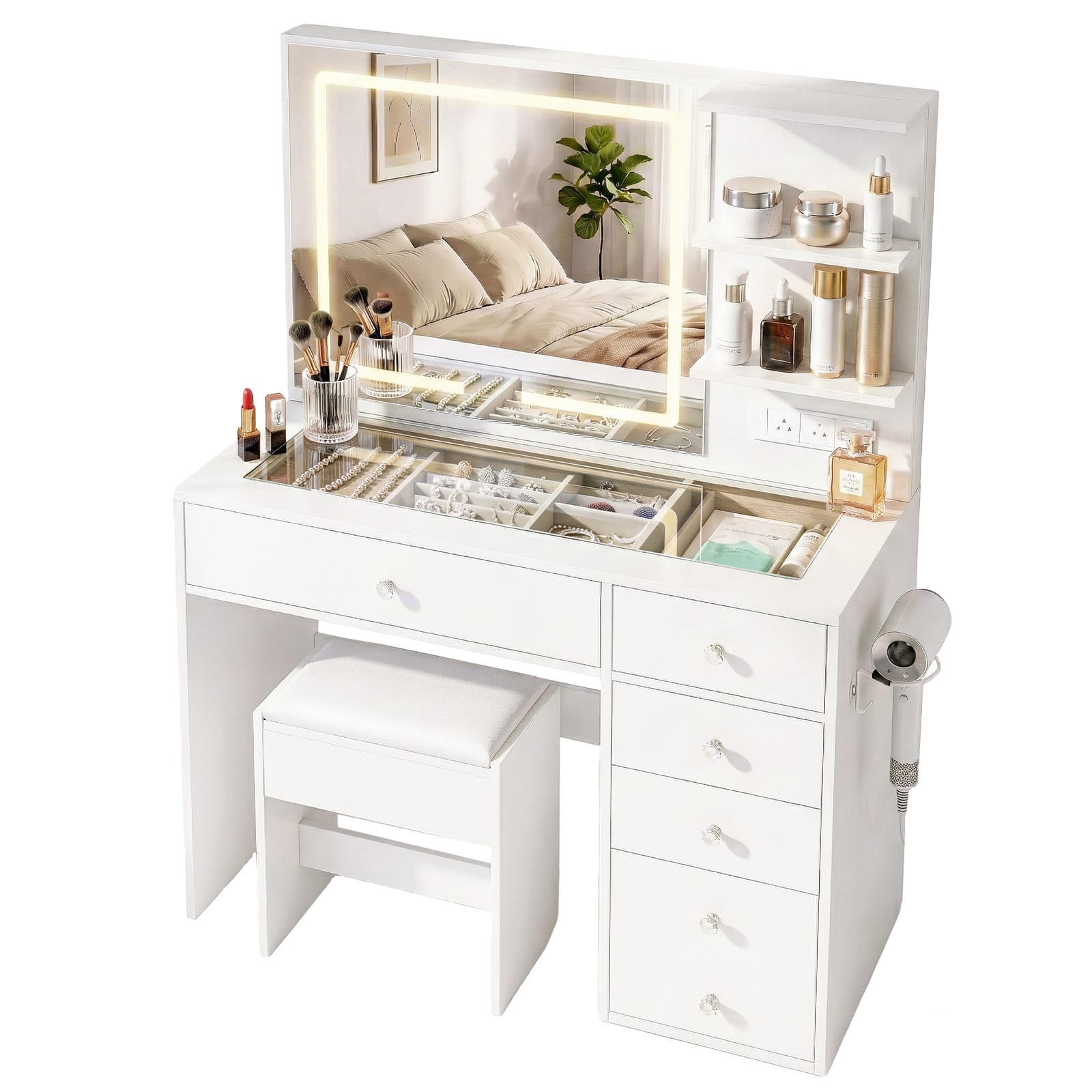 Vanity Desk White Led 104x43x140cm