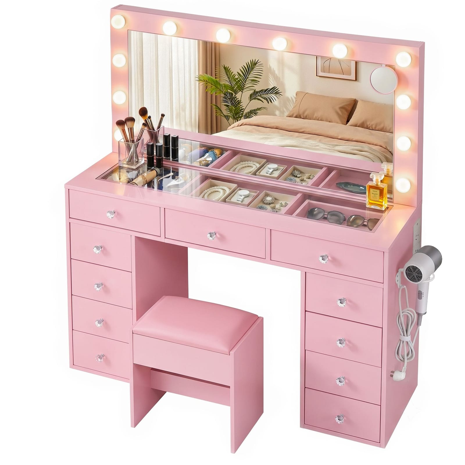 Dressing Table Pink Vanity Set 120x35x142cm
