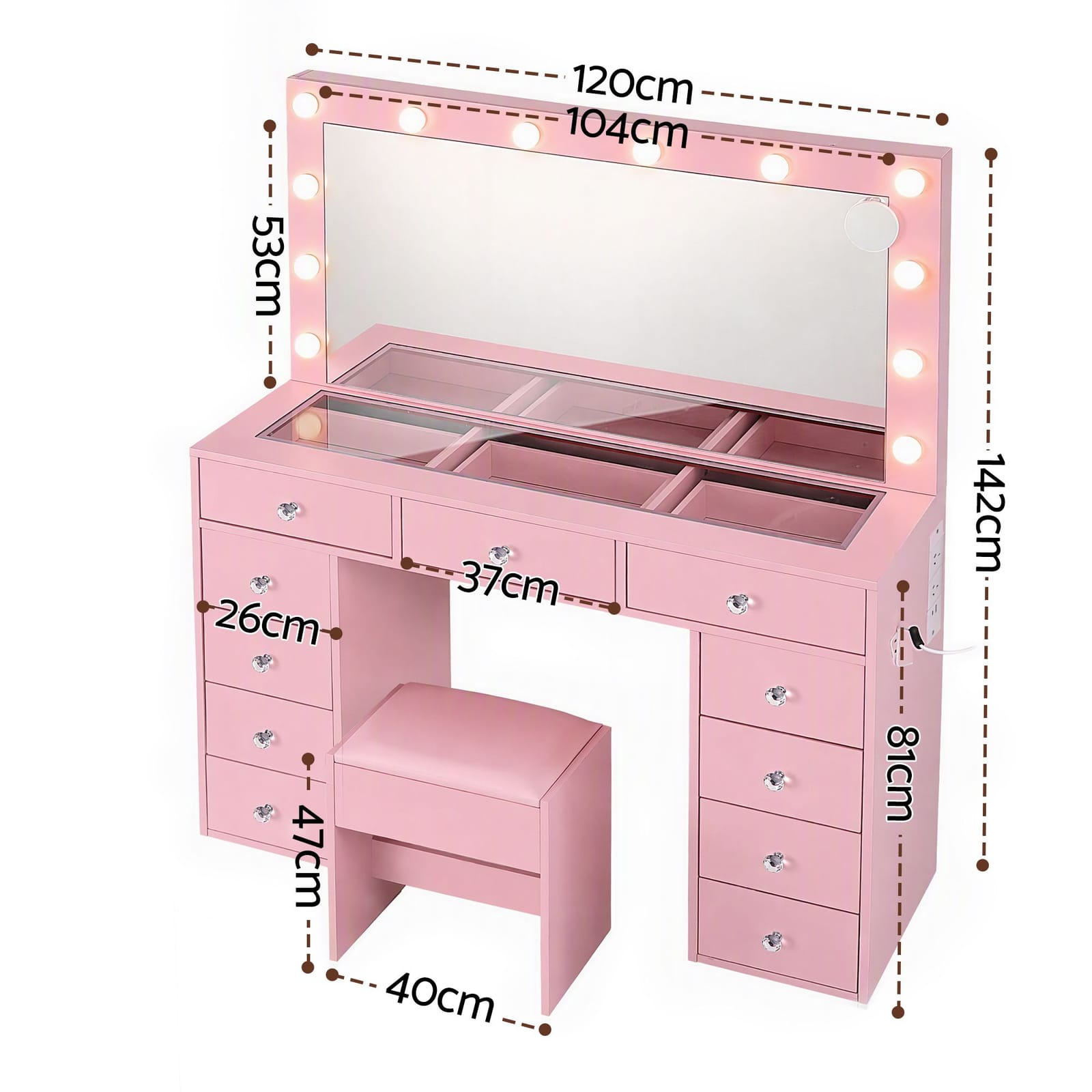 Dressing Table Pink Vanity Set 120x35x142cm