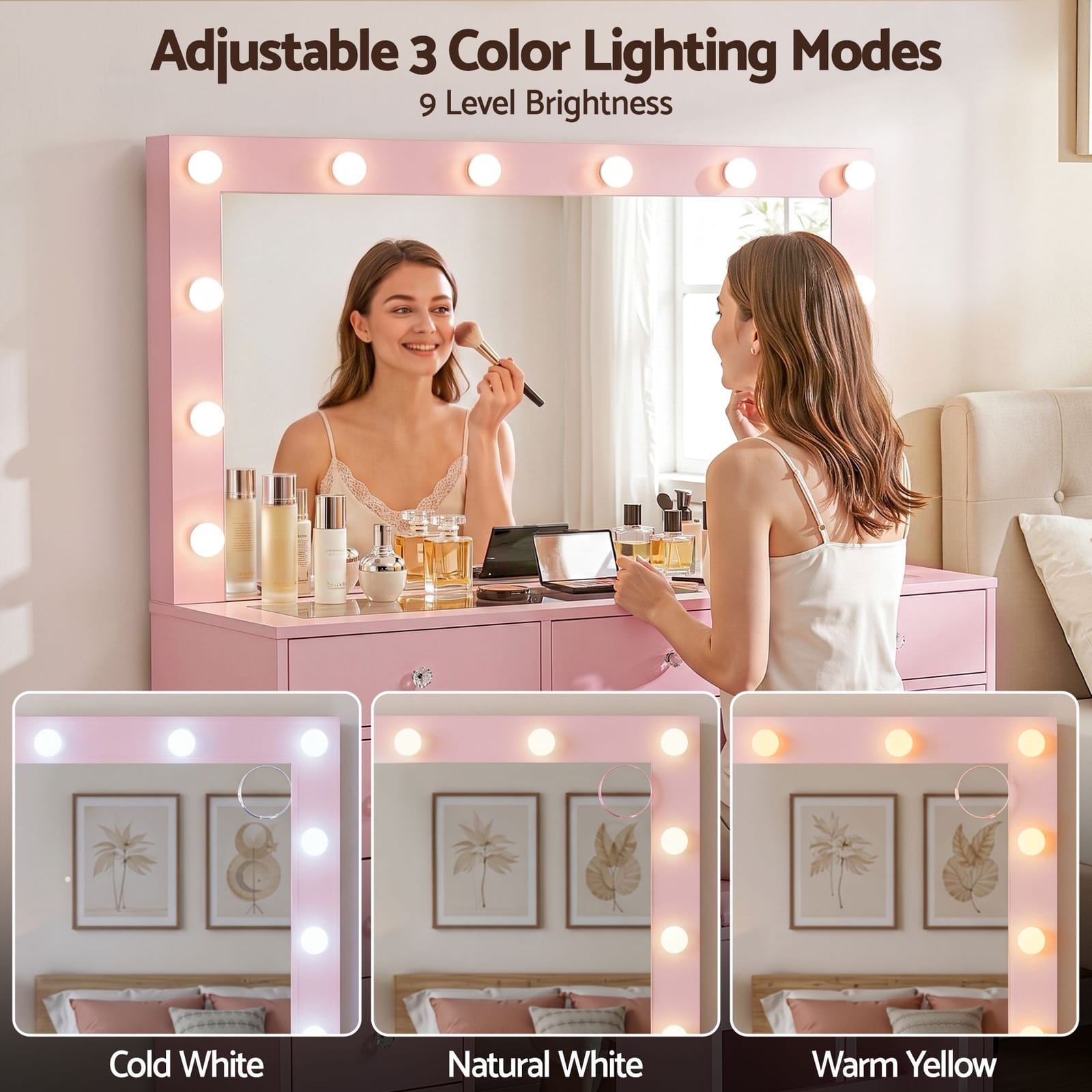 Dressing Table Pink Vanity Set 120x35x142cm