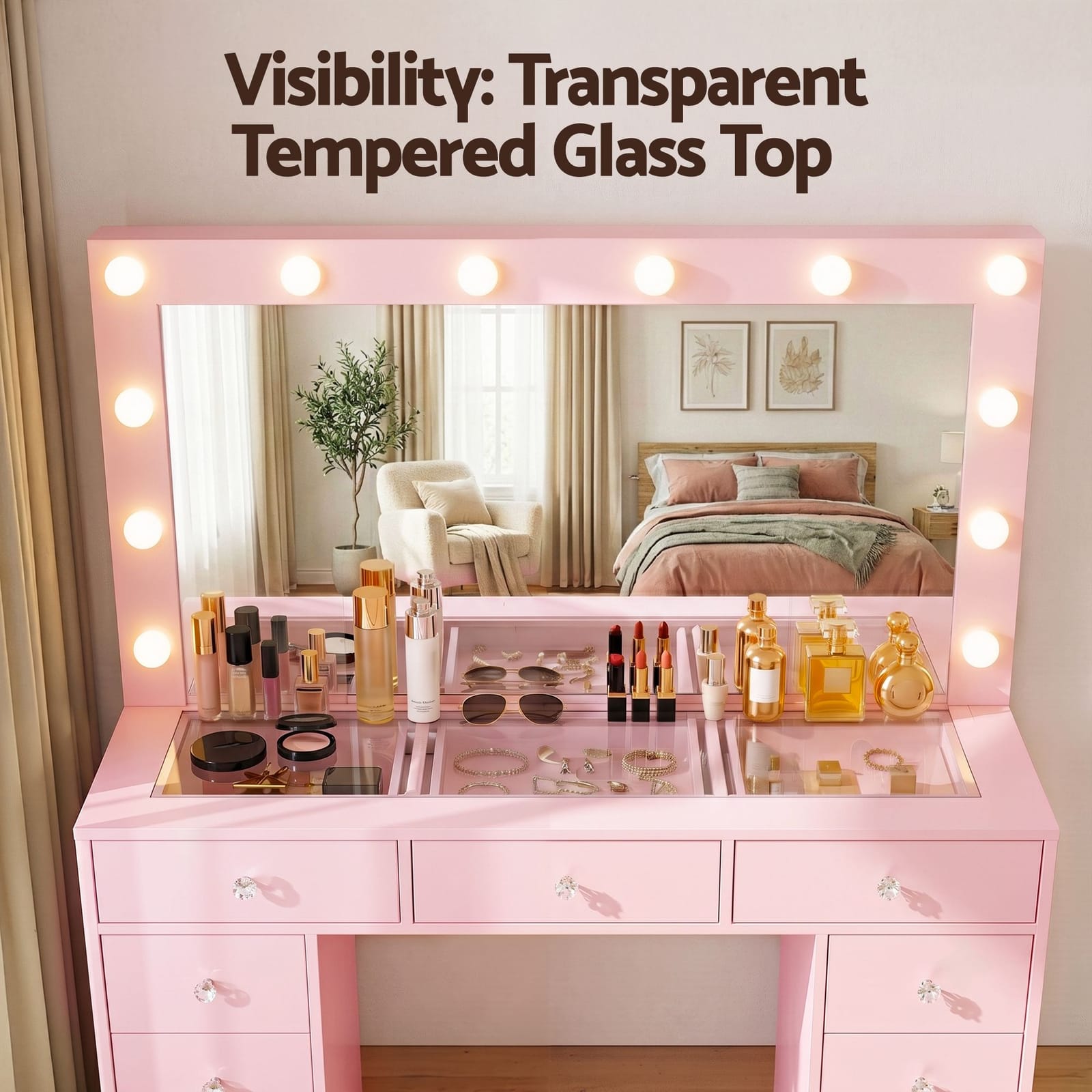 Dressing Table Pink Vanity Set 120x35x142cm