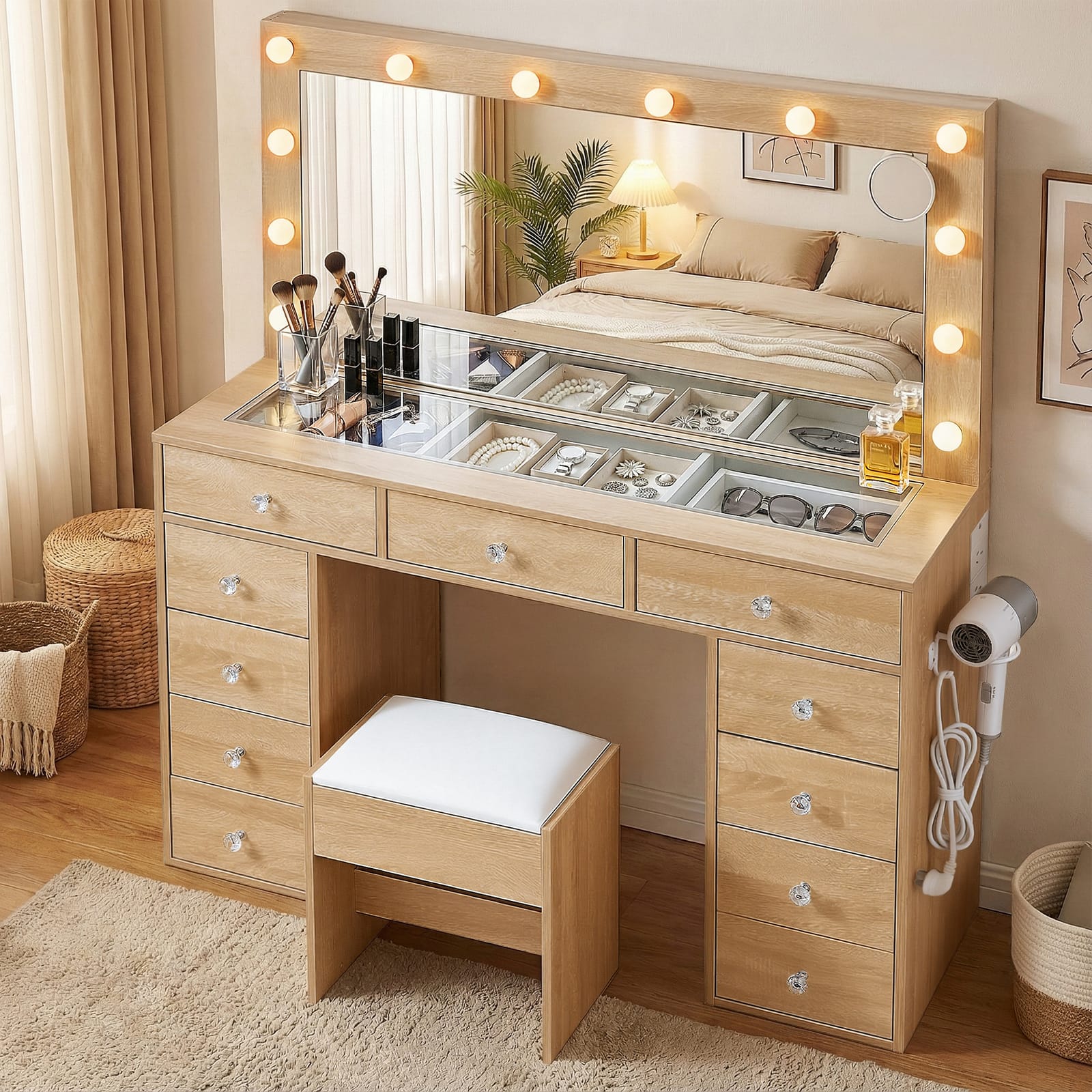 Vanity Desk Set With LED Lights 120x35x142cm