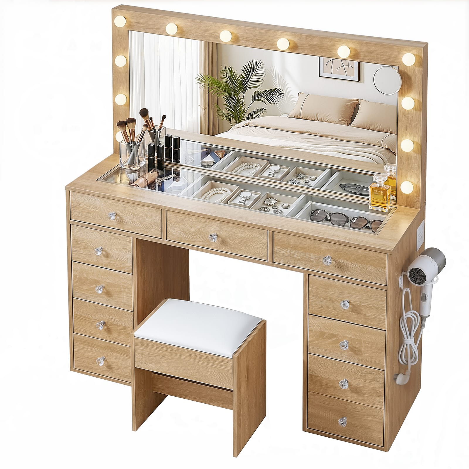 Vanity Desk Set With LED Lights 120x35x142cm