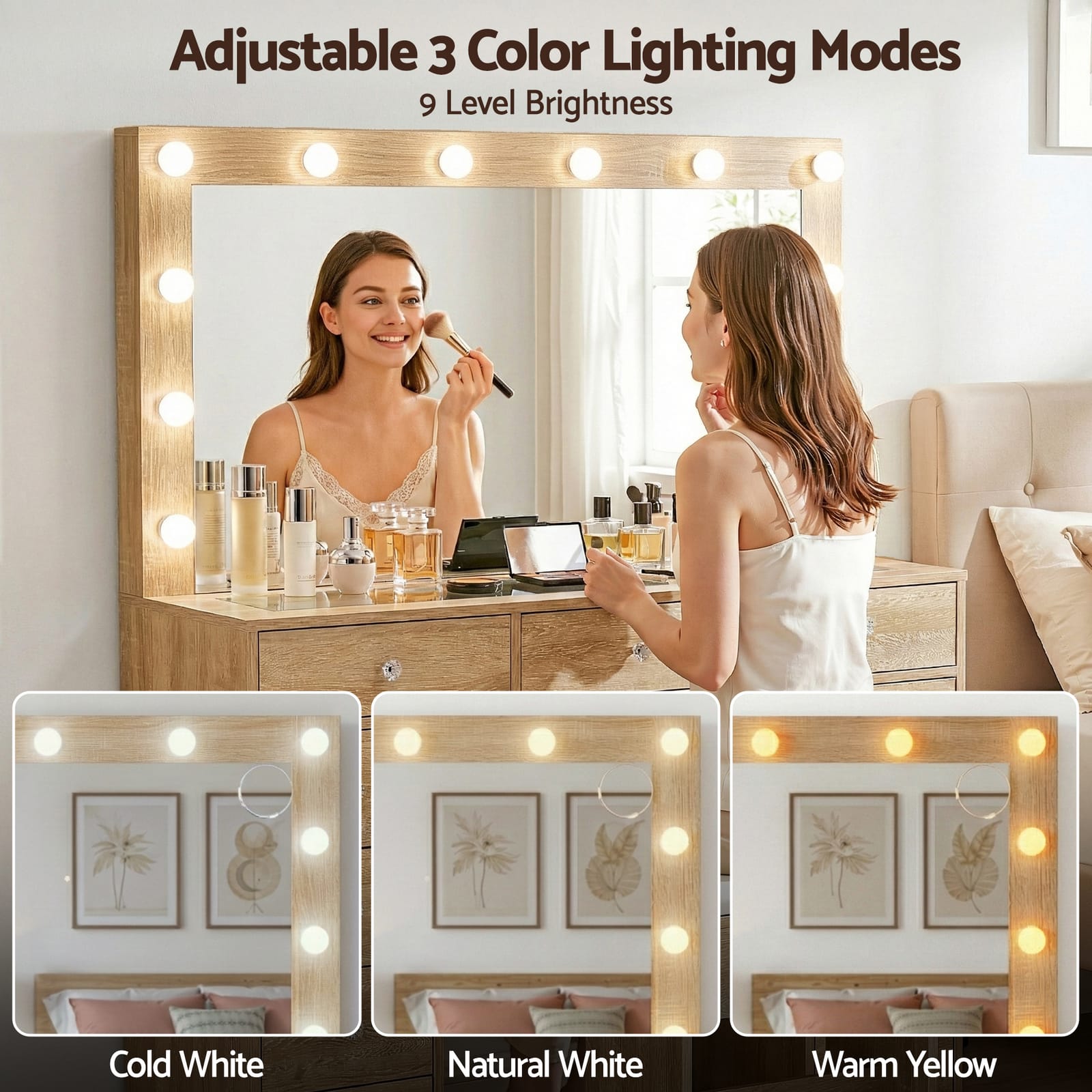Vanity Desk Set With LED Lights 120x35x142cm