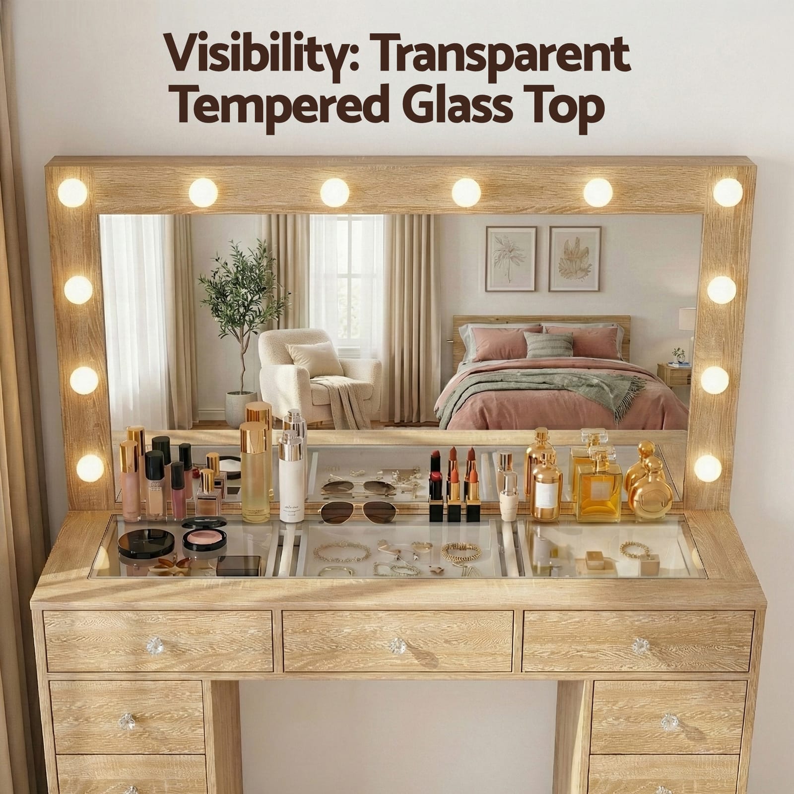 Vanity Desk Set With LED Lights 120x35x142cm