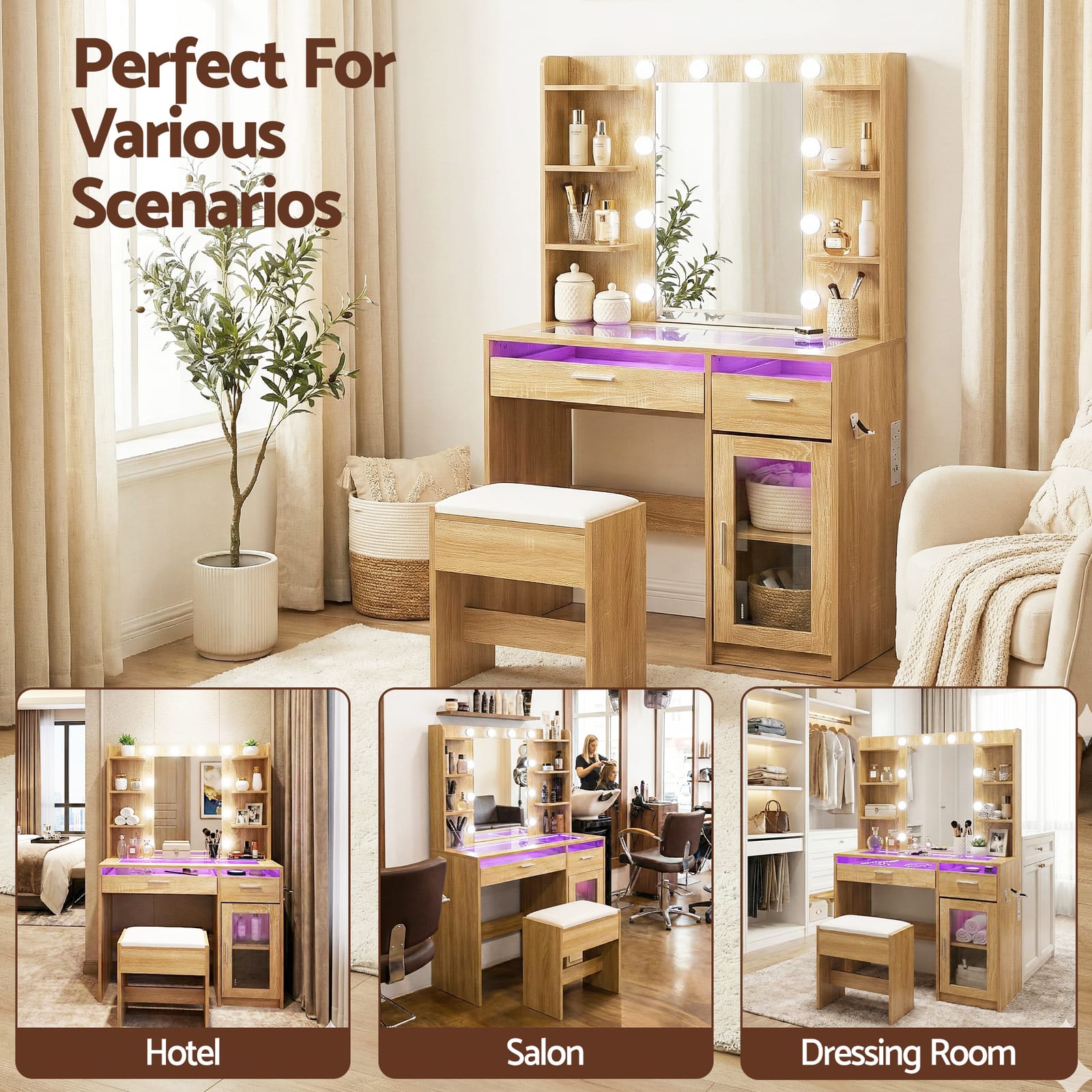 Adjustable Pu Leather Table - Pine 90x40x142cm
