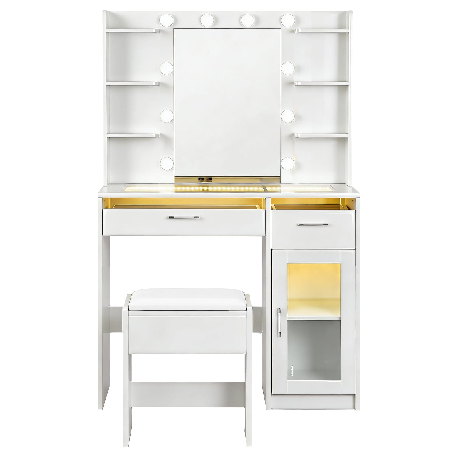 Vanity Desk White LED Lights 90x40x142cm