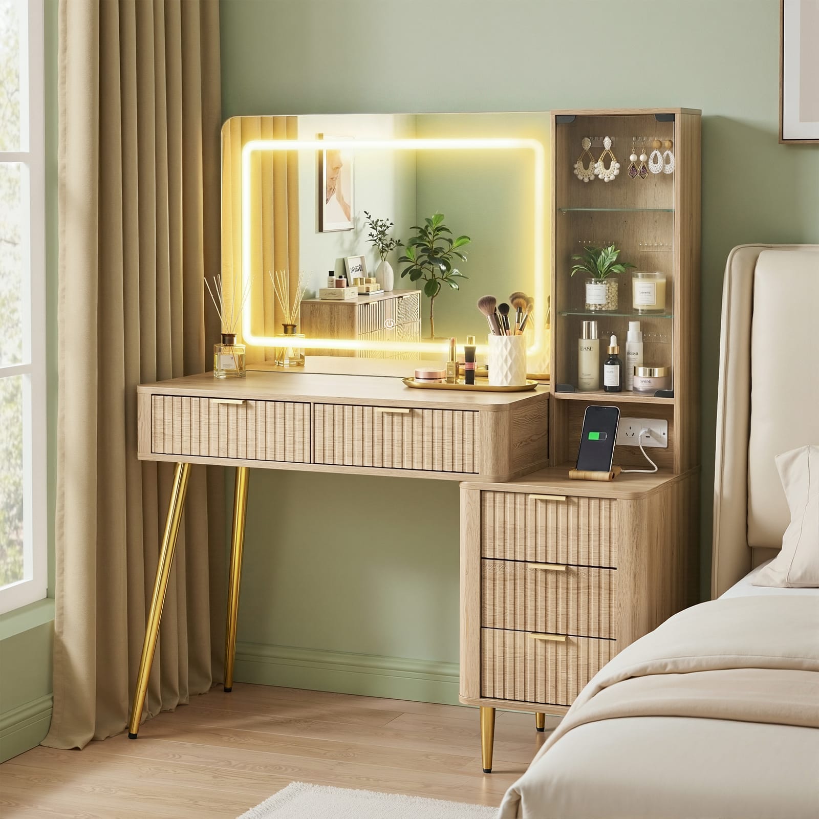 Dressing Table With LED Mirror 121x40x136cm
