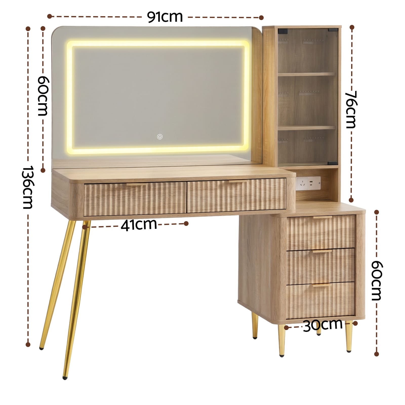 Dressing Table With LED Mirror 121x40x136cm