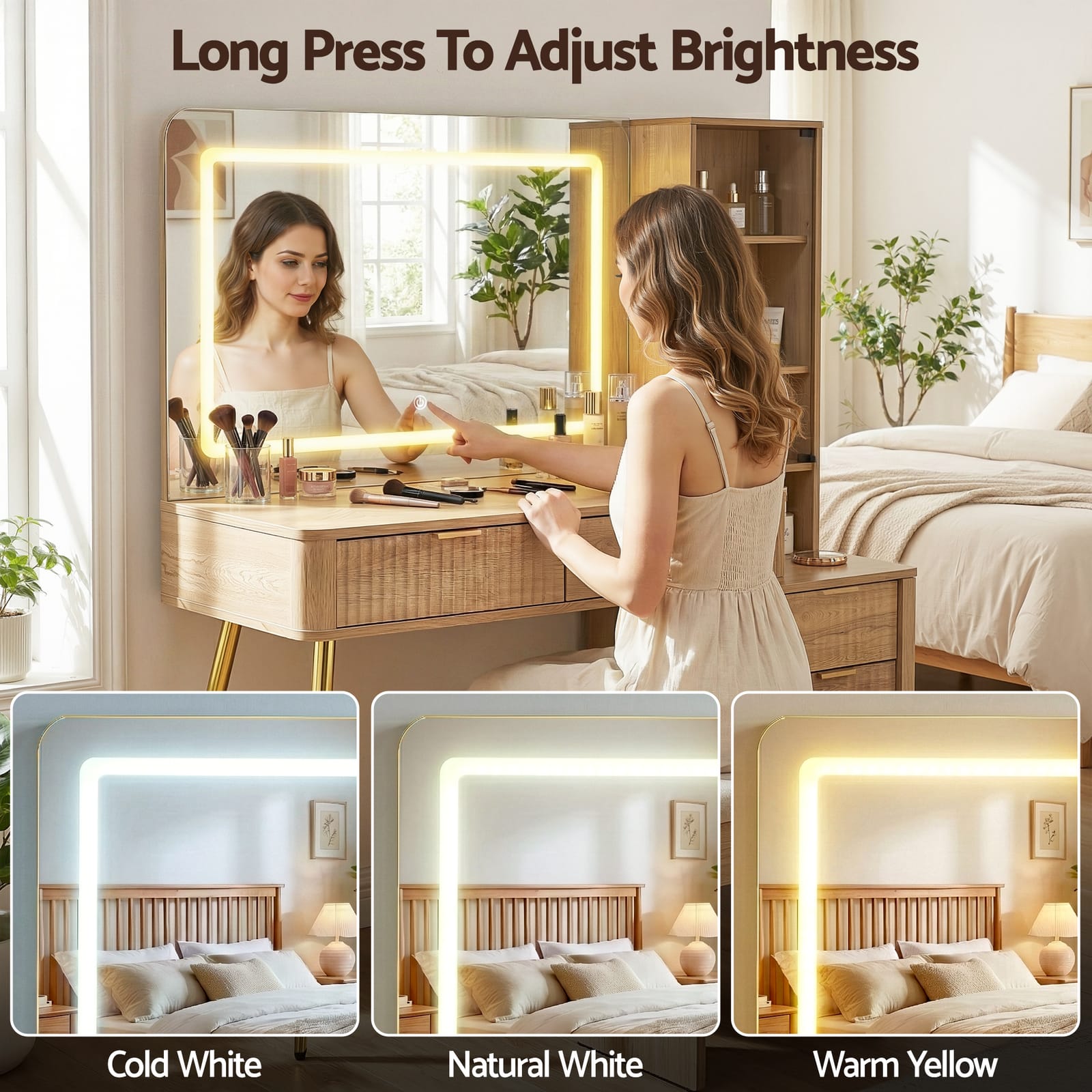 Dressing Table With LED Mirror 121x40x136cm