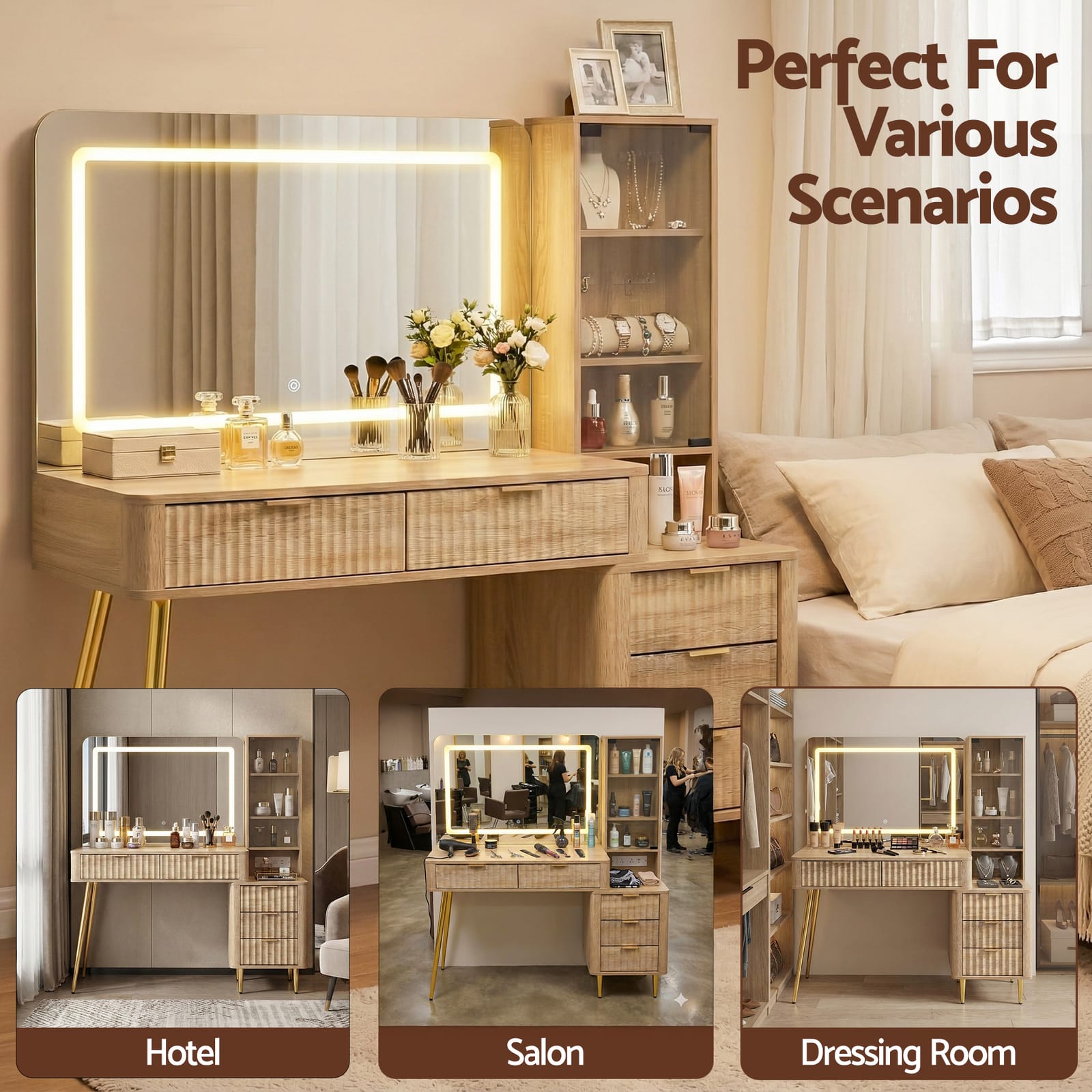 Dressing Table With LED Mirror 121x40x136cm