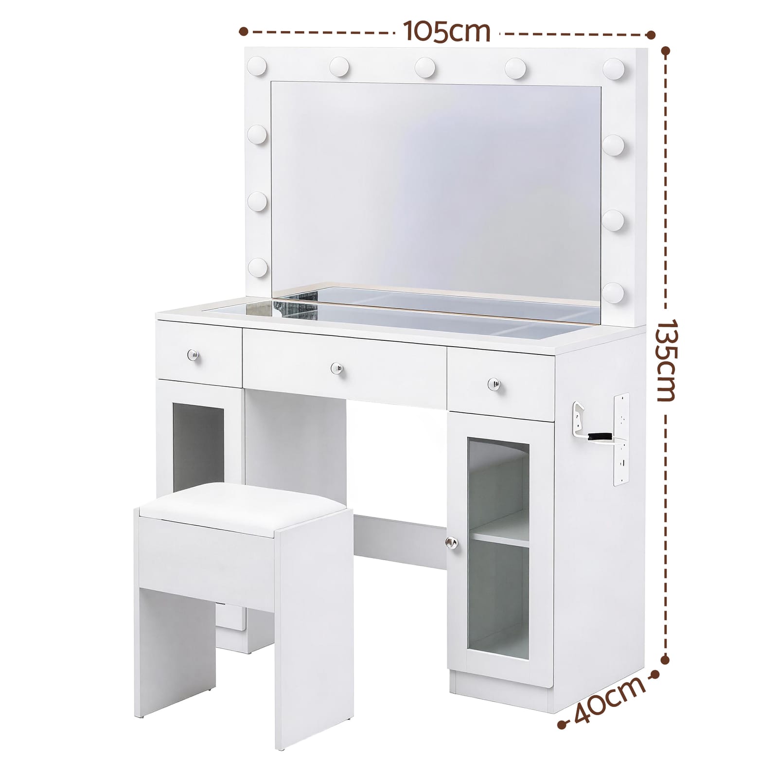 Dressing Table Vanity Desk White LED 105x40x135cm