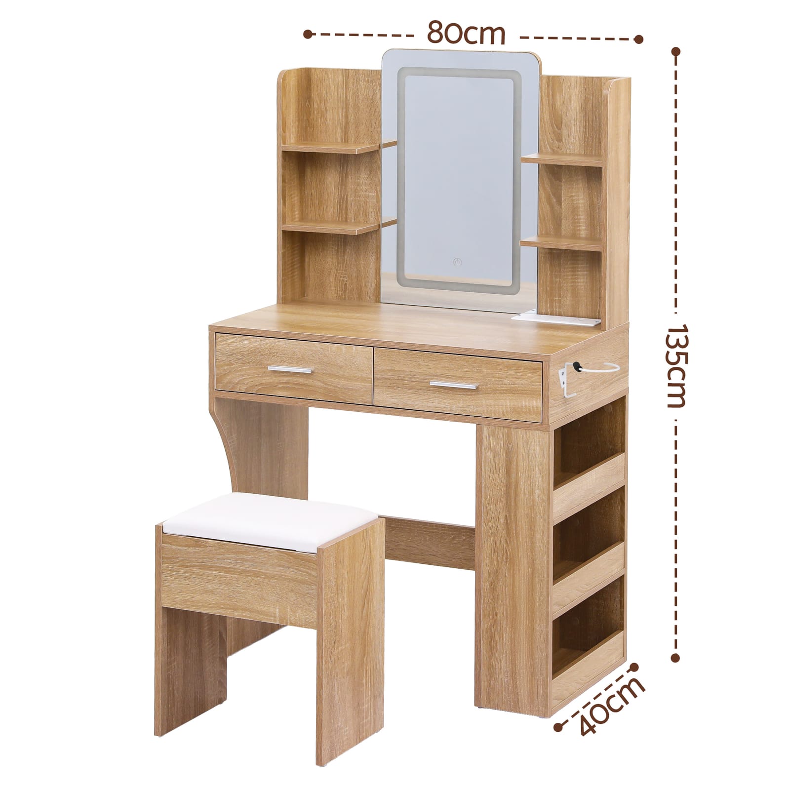 Vanity Desk Set With Stool 80x40x135cm