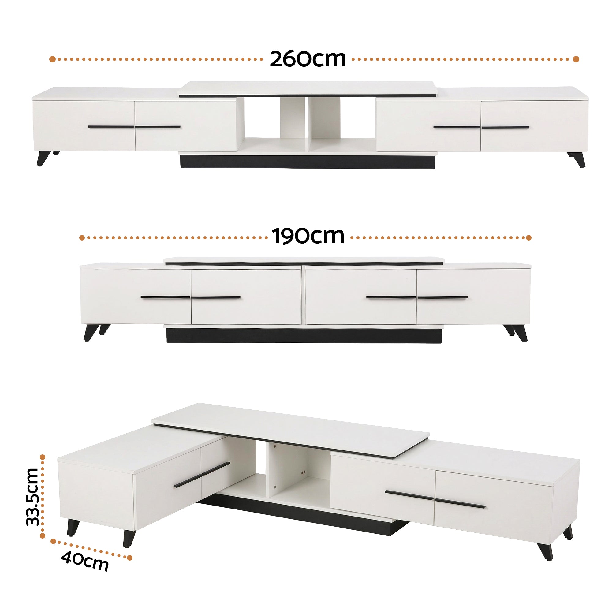 Extendable TV Cabinet Entertainment Unit White | Simpledeals