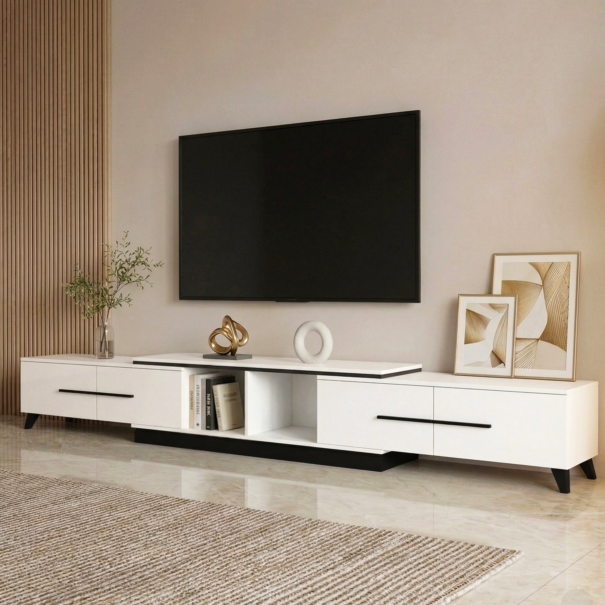 Extendable TV Cabinet Entertainment Unit White | Simpledeals