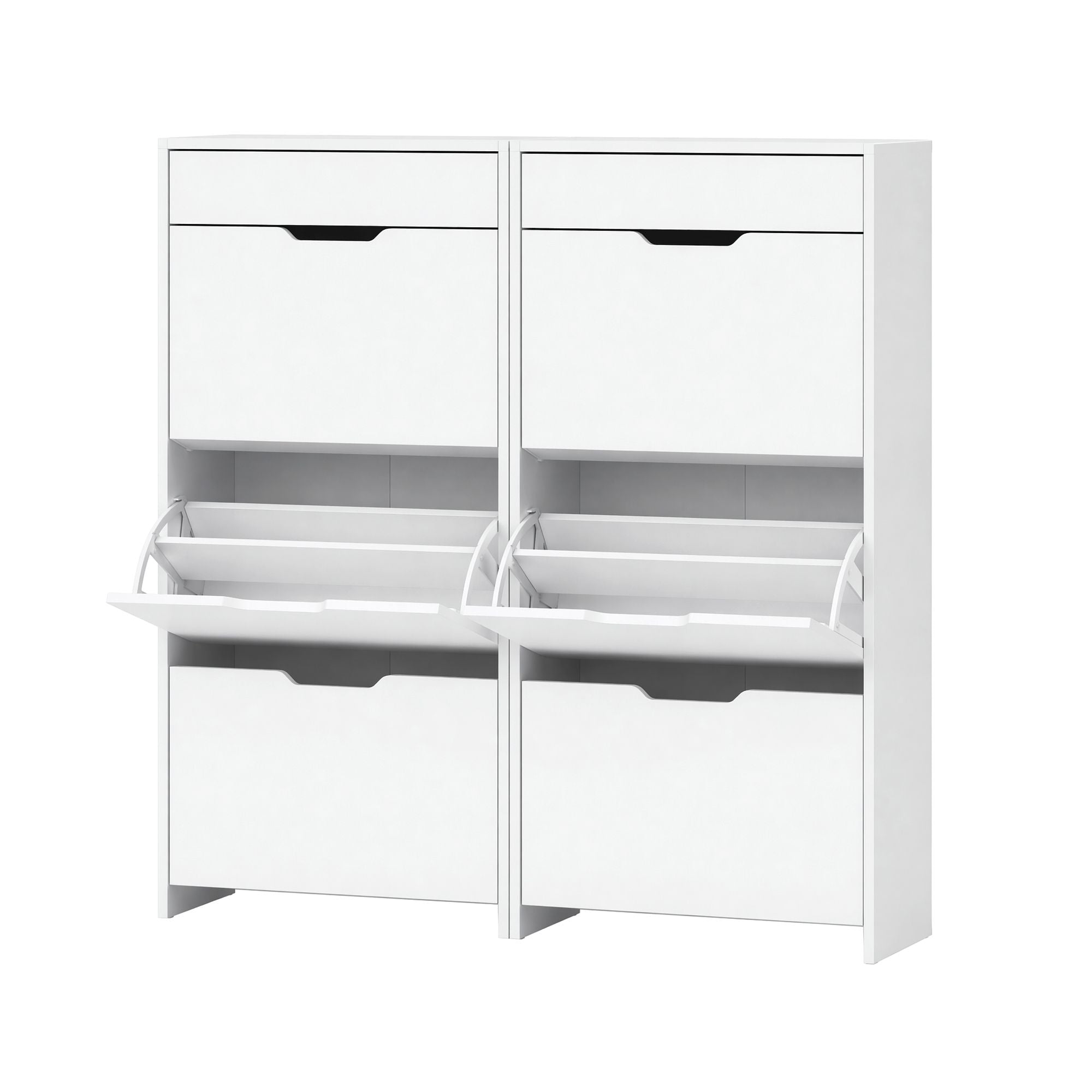 Shoe Cabinet Set 2 High Gloss White Flip Drawer | Simpledeal
