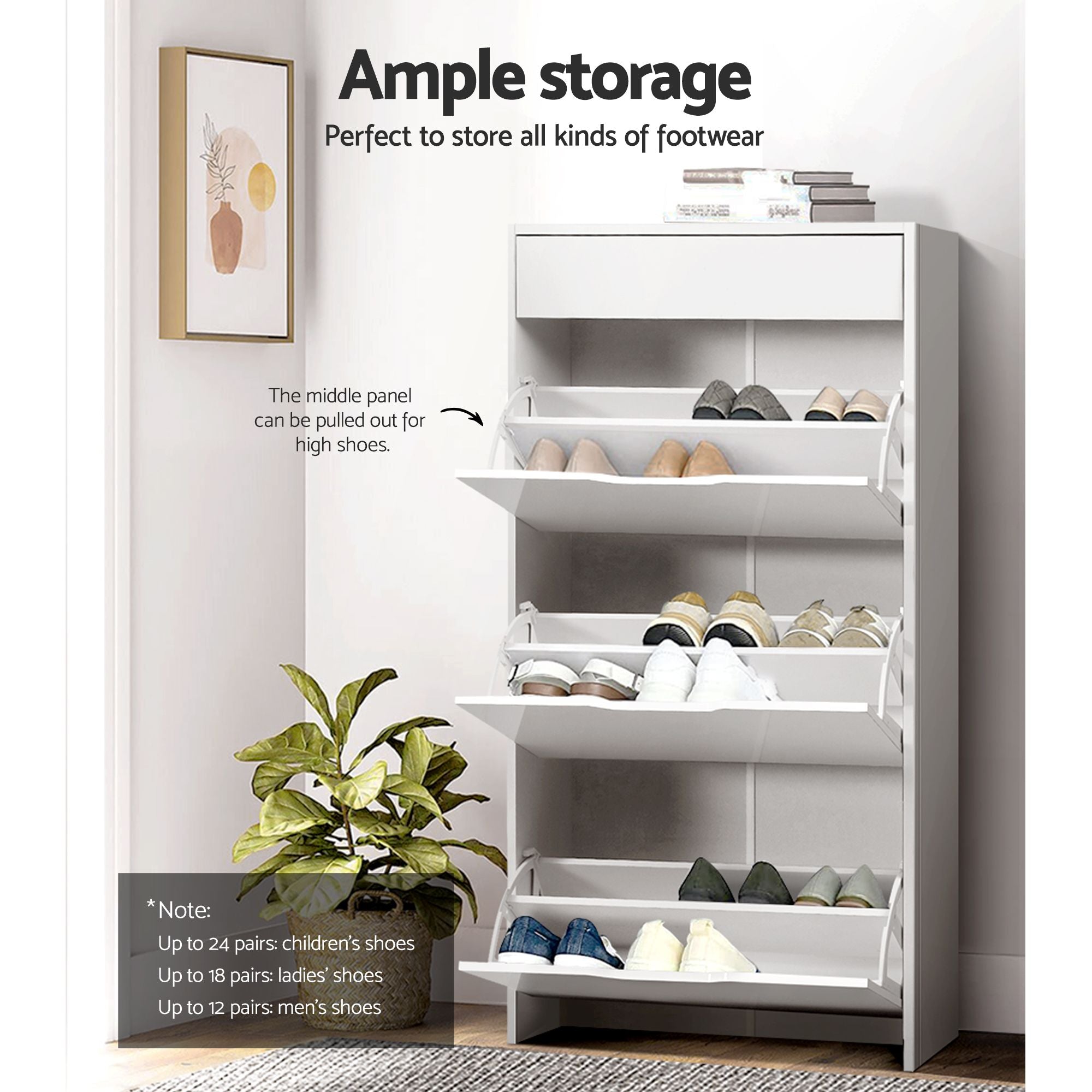 Shoe Cabinet Set 2 High Gloss White Flip Drawer | Simpledeal