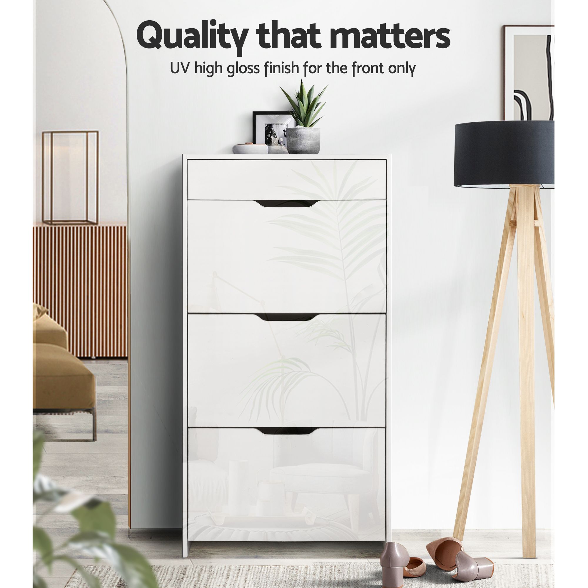 Shoe Cabinet Set 2 High Gloss White Flip Drawer | Simpledeal