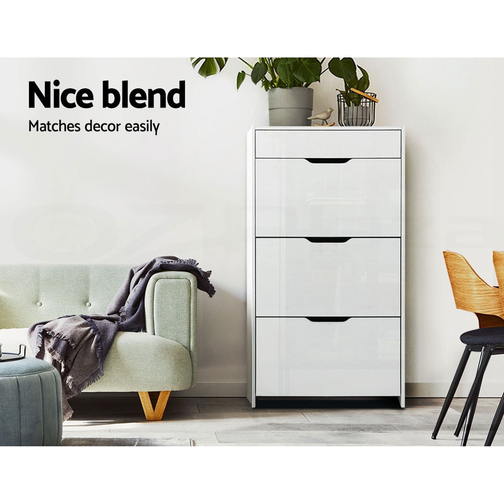 Shoe Cabinet Set 2 High Gloss White Flip Drawer | Simpledeal