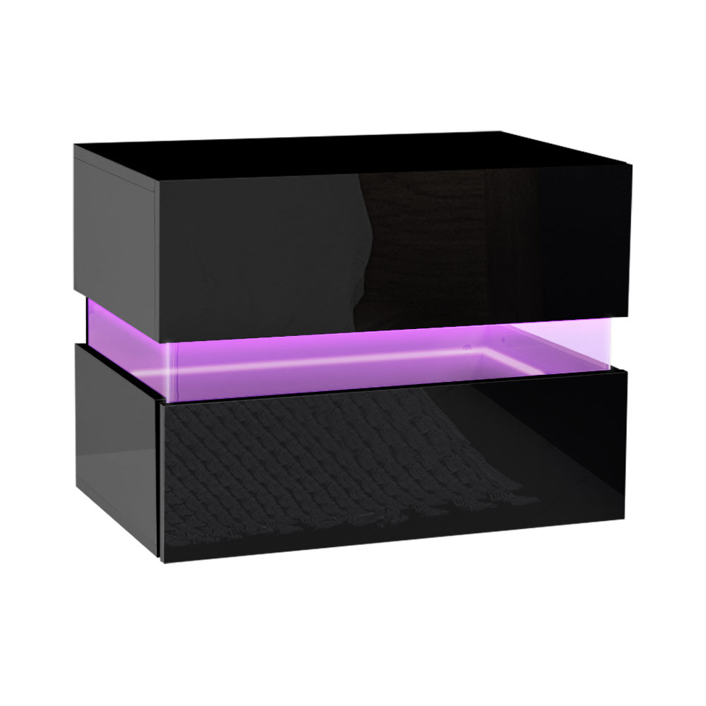 Bedside Table 2 Drawers RGB LED Cabinet Black