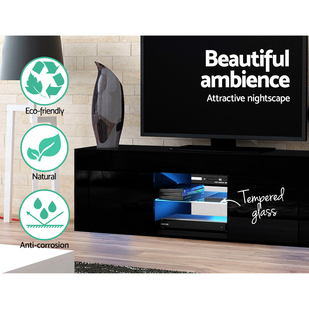 130cm RGB TV Stand Cabinet Entertainment Unit Gloss Furniture Black