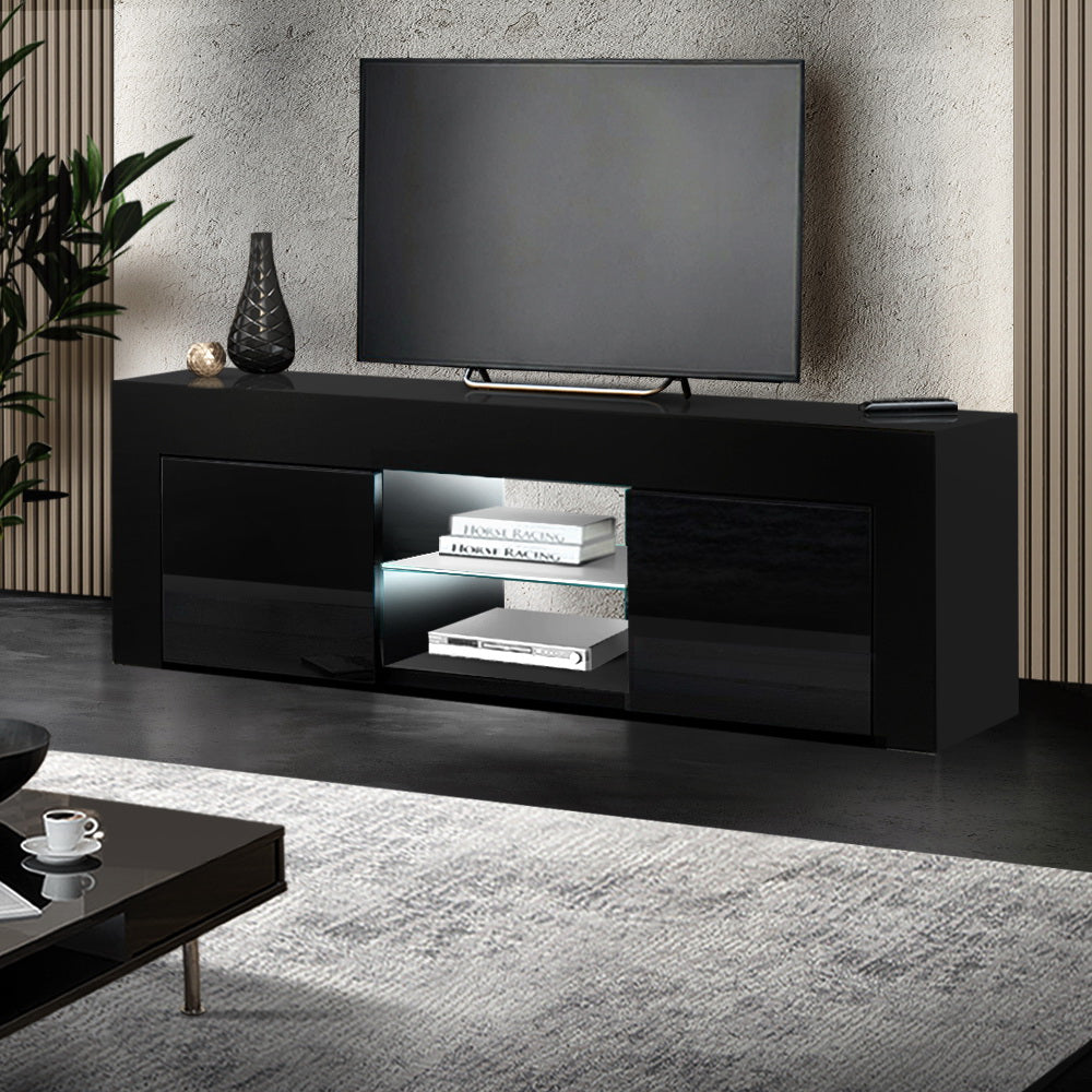 130cm RGB TV Stand Cabinet Entertainment Unit Gloss Furniture Black