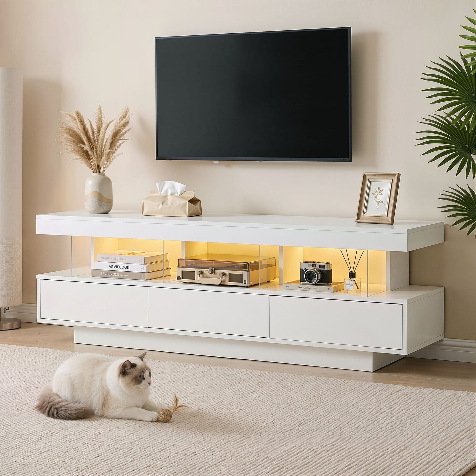 Tv Unit With Led Lighting White 160x38x50cm