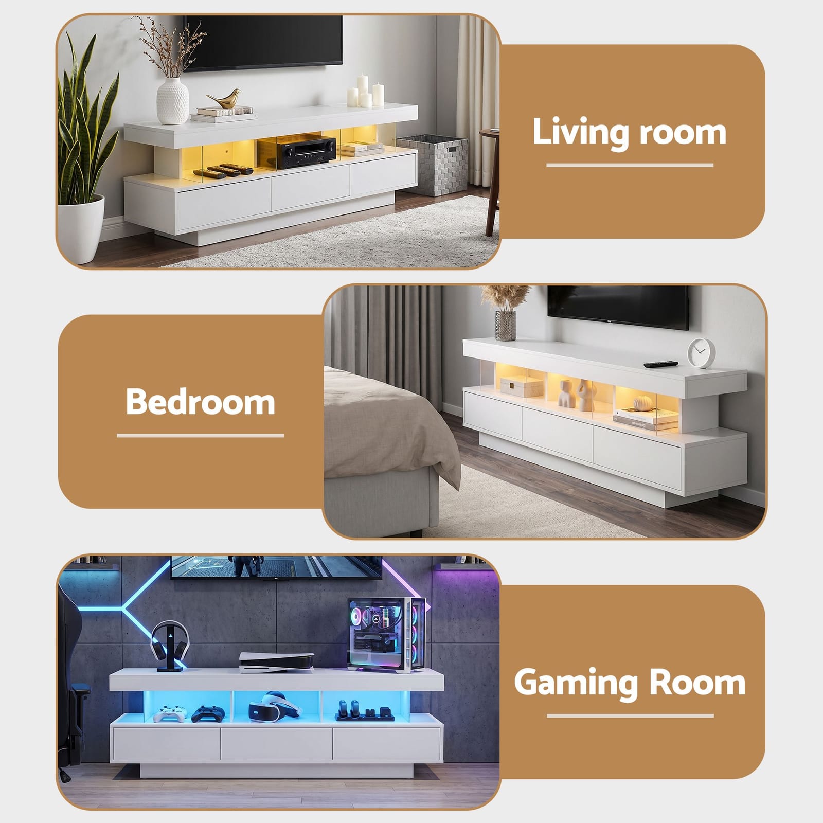Tv Unit With Led Lighting White 160x38x50cm