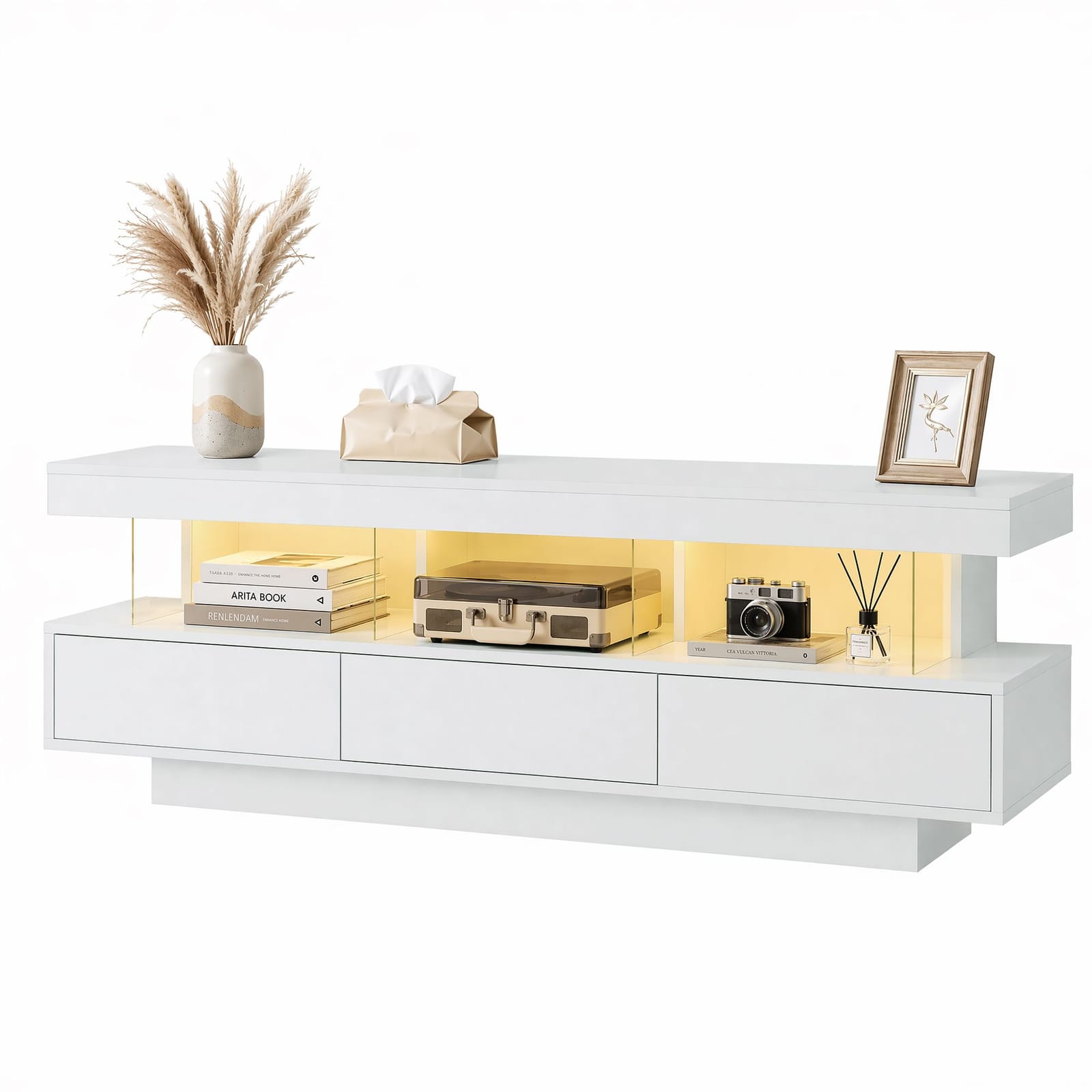 Tv Unit With Led Lighting White 160x38x50cm