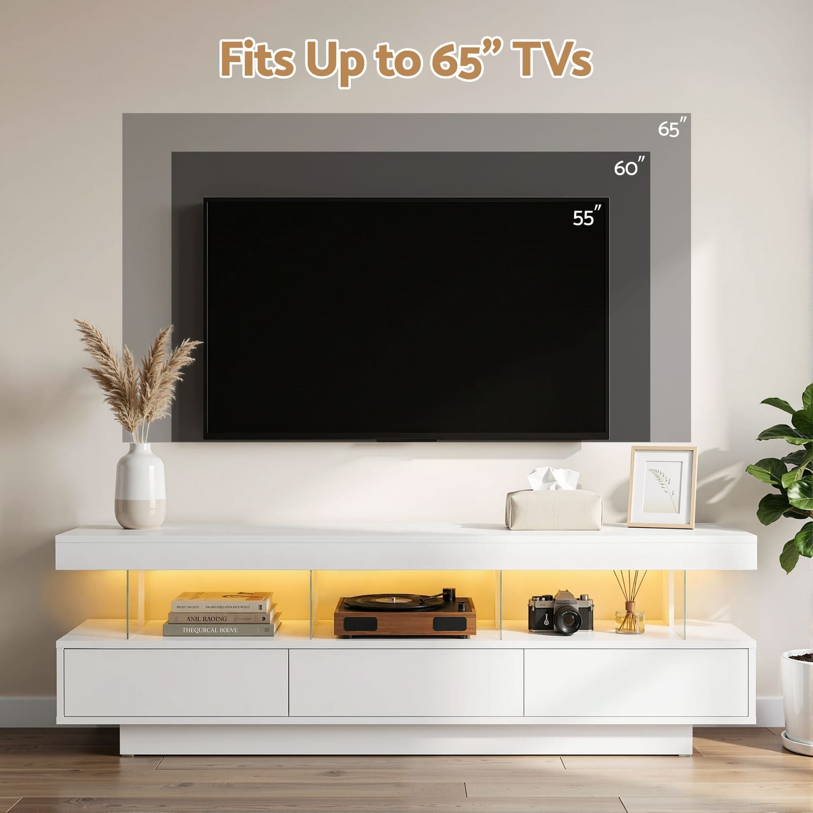 Tv Unit With Led Lighting White 160x38x50cm