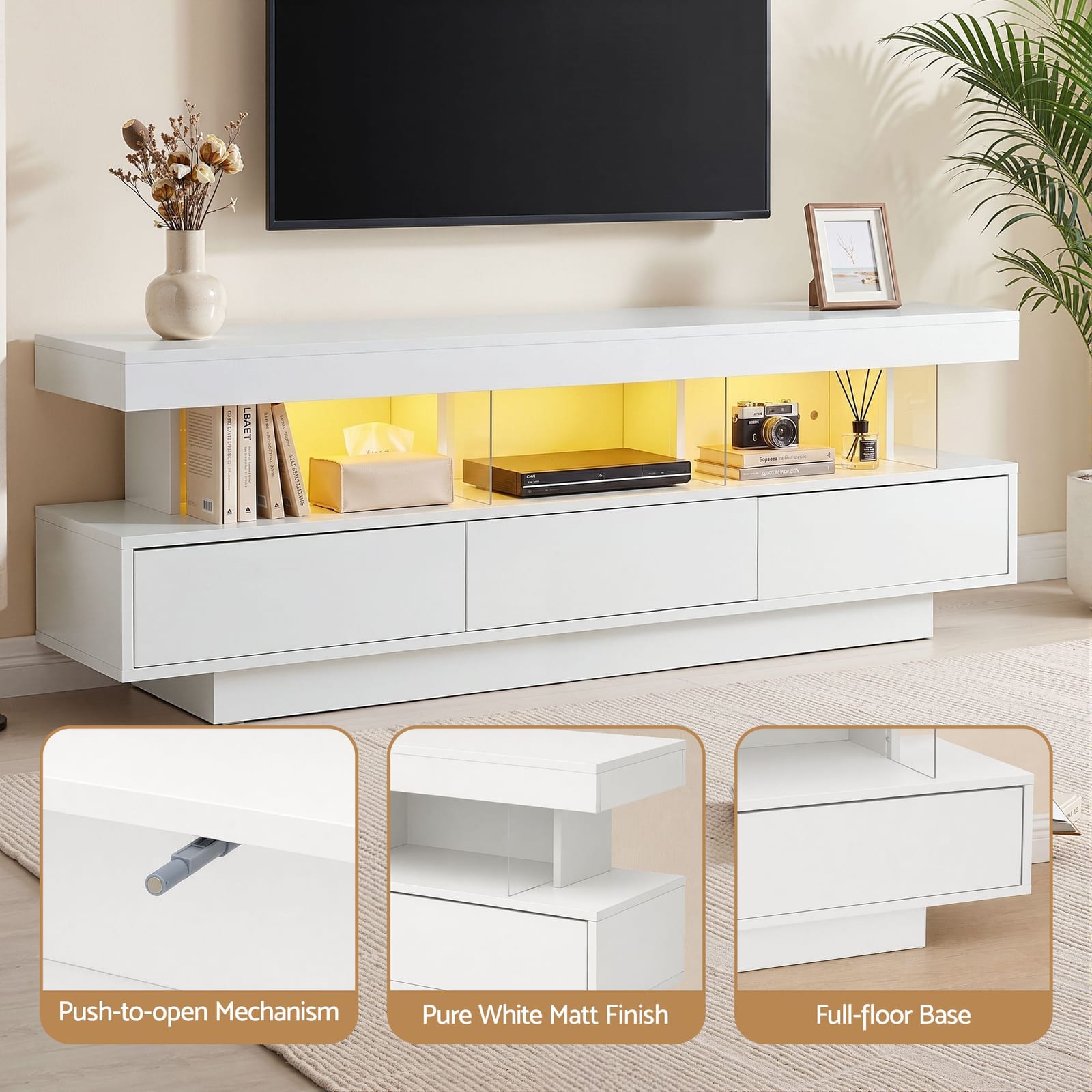 Tv Unit With Led Lighting White 160x38x50cm
