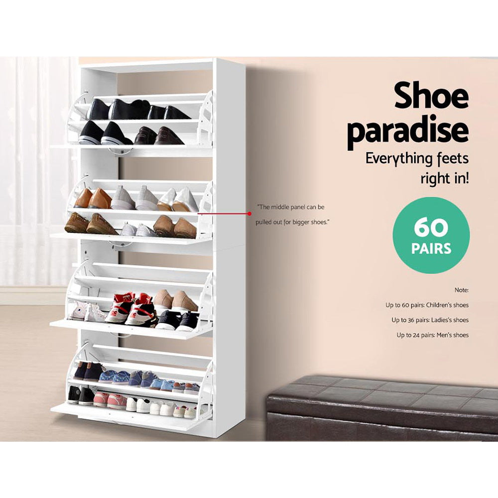 Shoe Rack Cabinet 60 Pairs 4 Doors - White