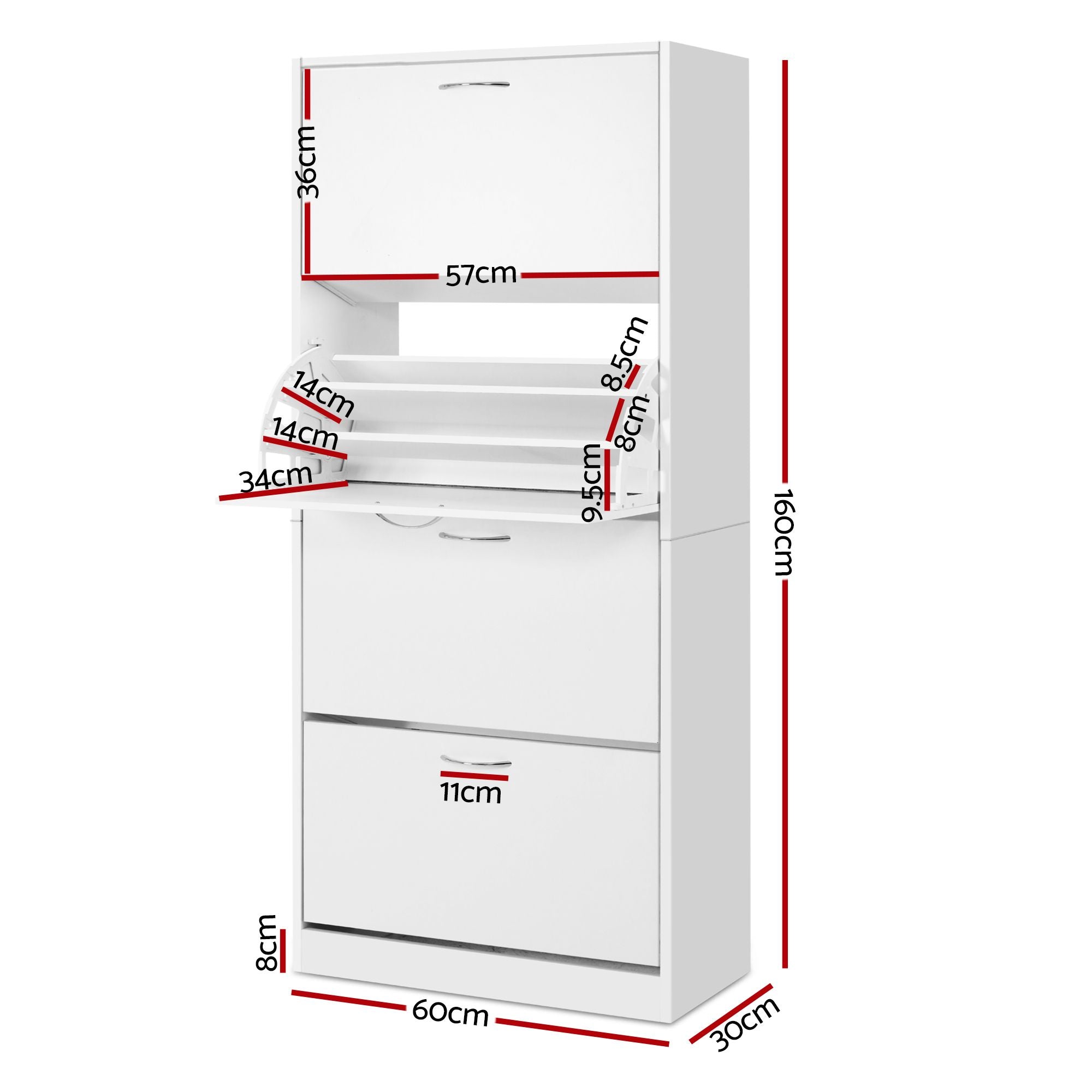 Shoe Cabinet 4 Flip Drawer Set White | Simpledeals