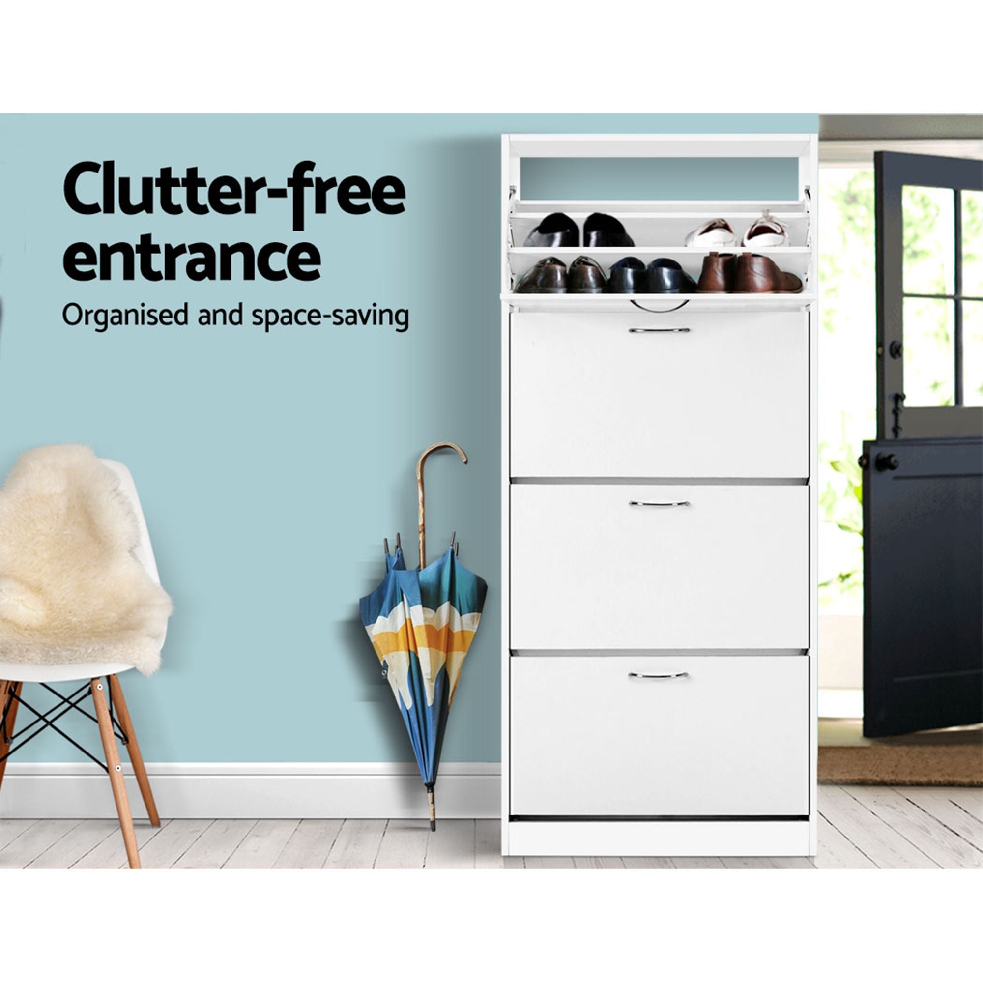 Shoe Cabinet 4 Flip Drawer Set White | Simpledeals