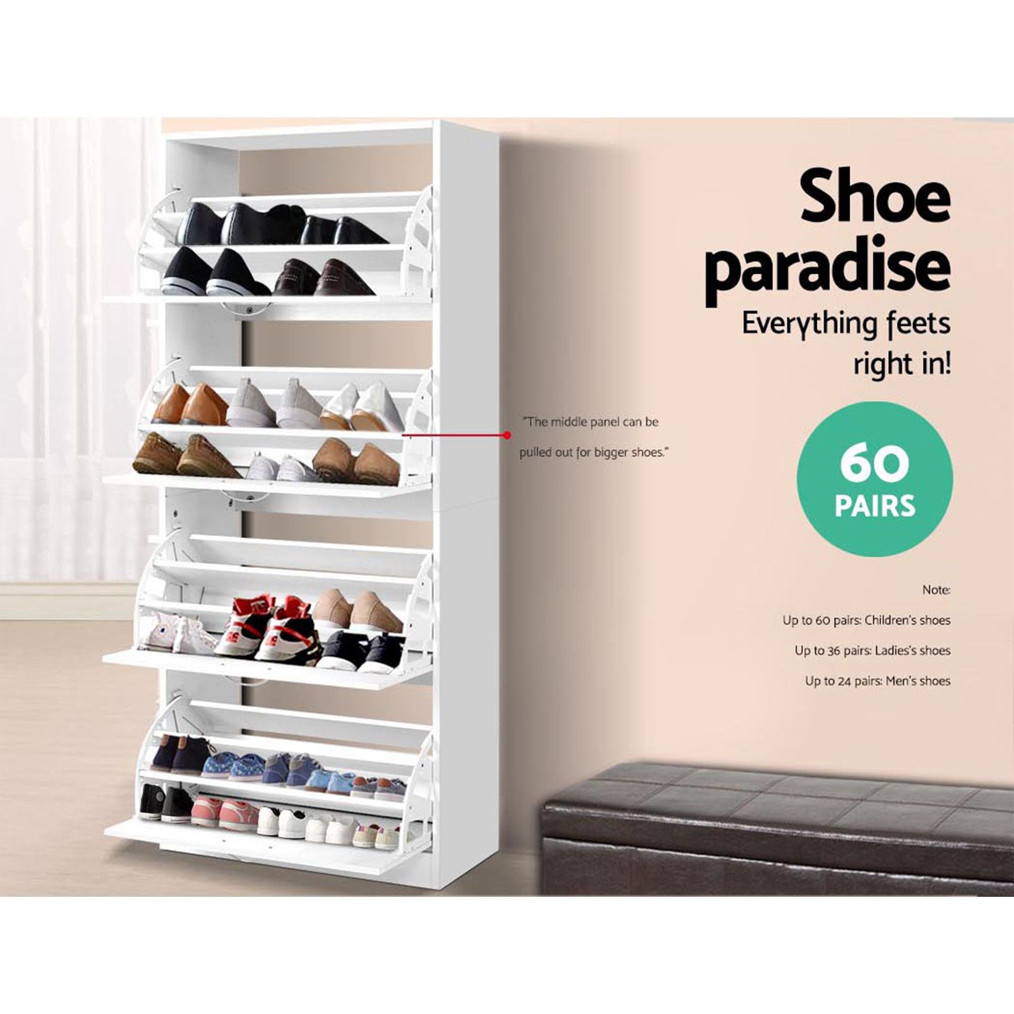 Shoe Cabinet 4 Flip Drawer Set White | Simpledeals