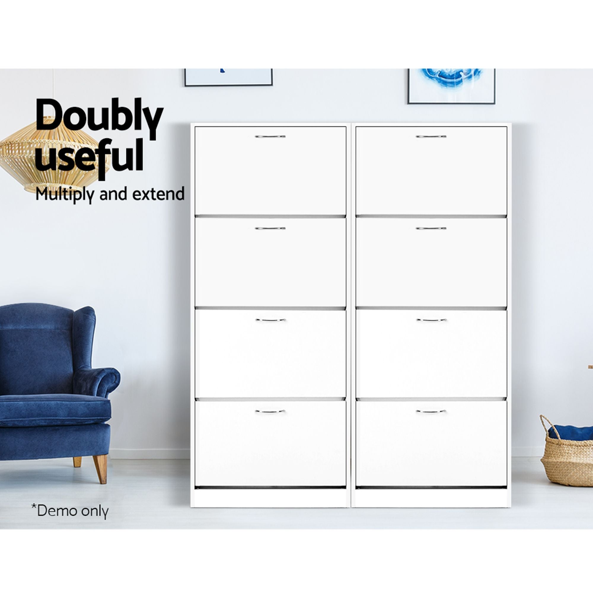Shoe Cabinet 4 Flip Drawer Set White | Simpledeals