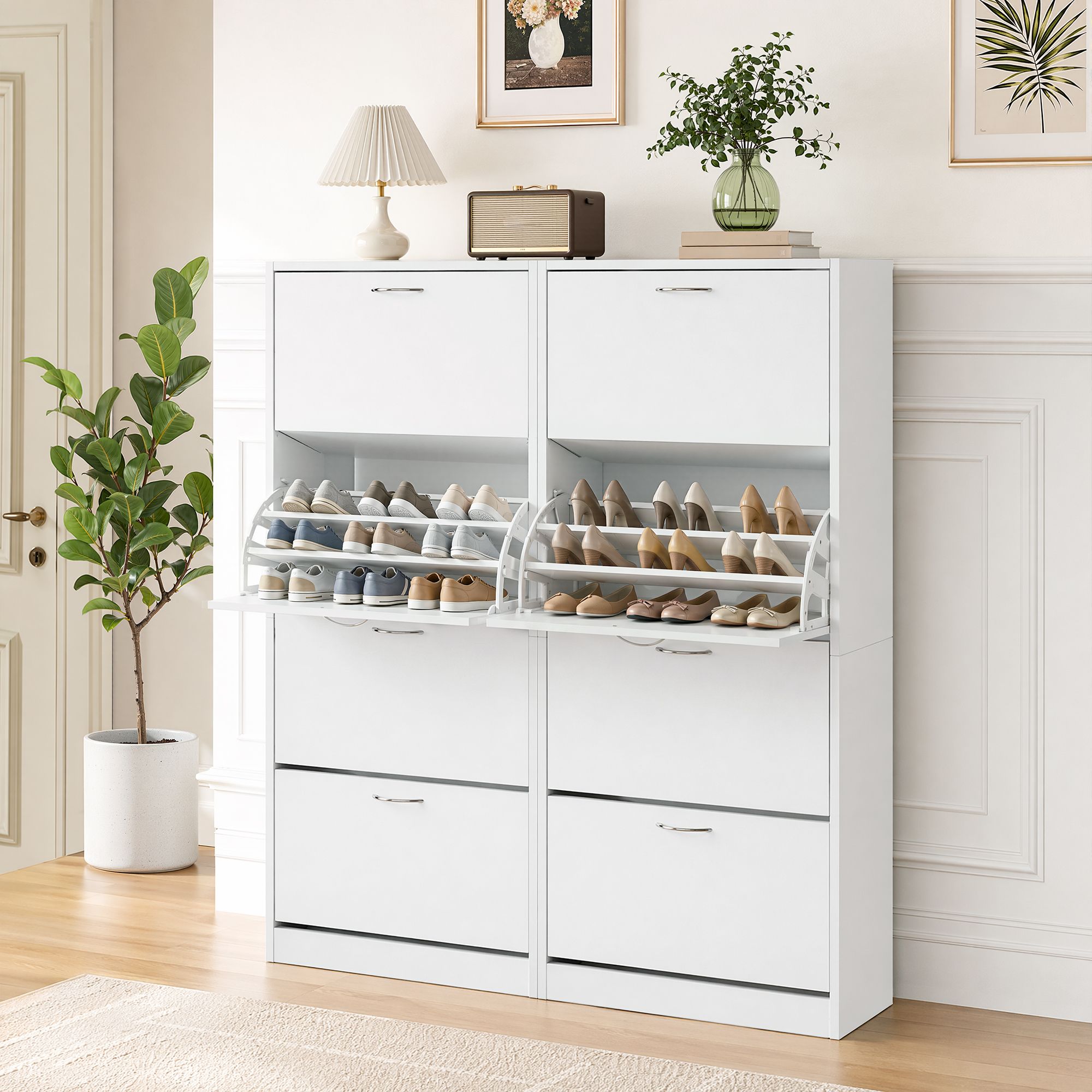 Shoe Cabinet 4 Flip Drawer Set White | Simpledeals