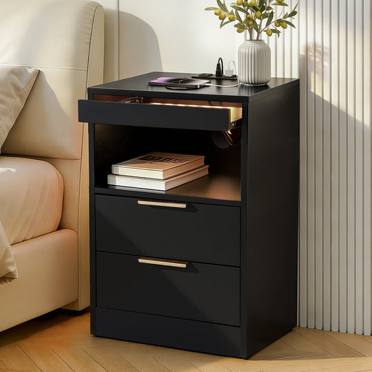 Bedside Table LED Nightstand Charging Station