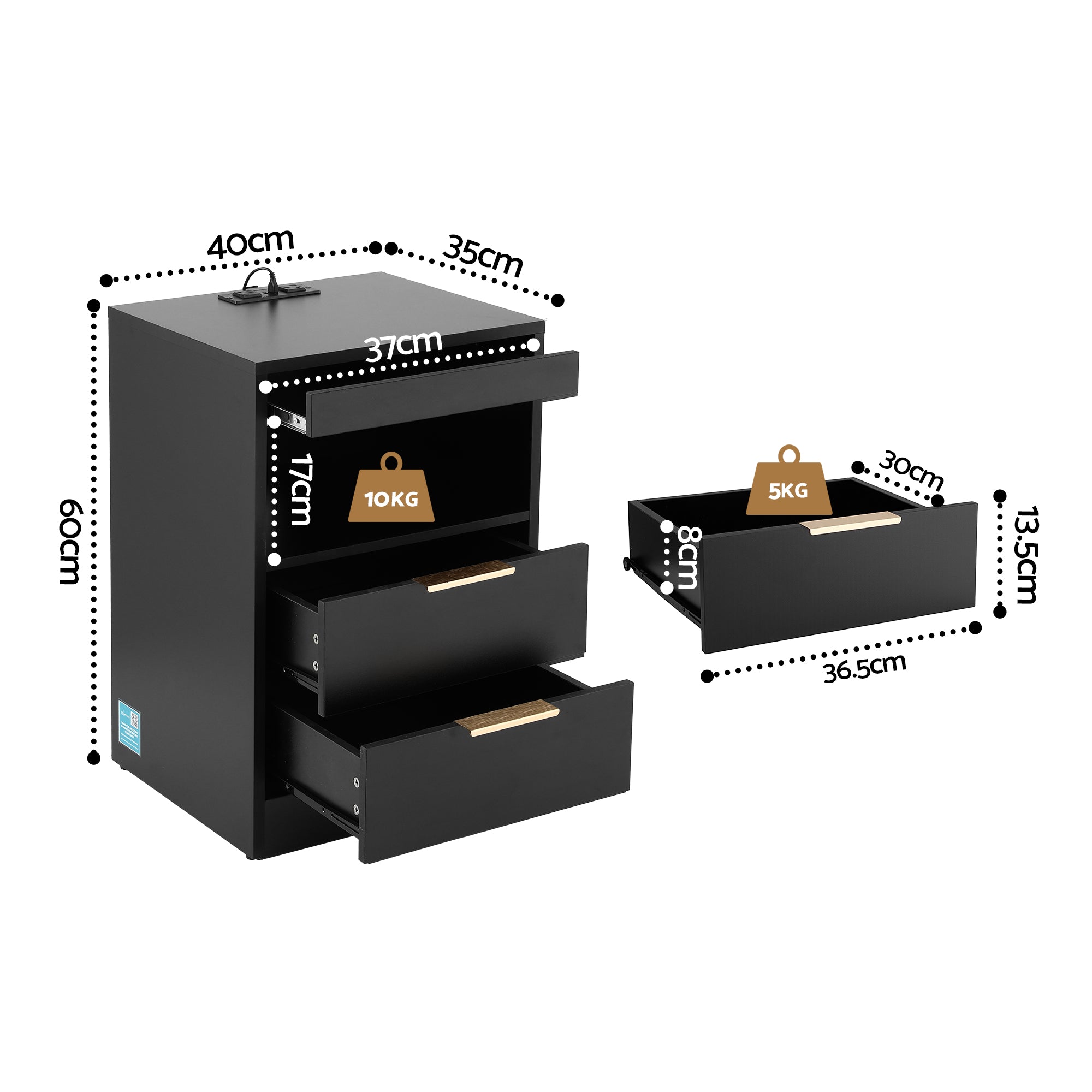 Artiss Bedside Table LED Nightstand Charging Station | Simpledeals