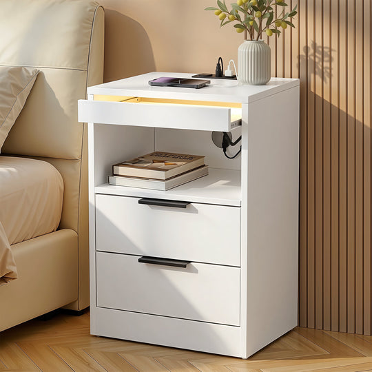 Bedside Table LED Nightstand Charging Station