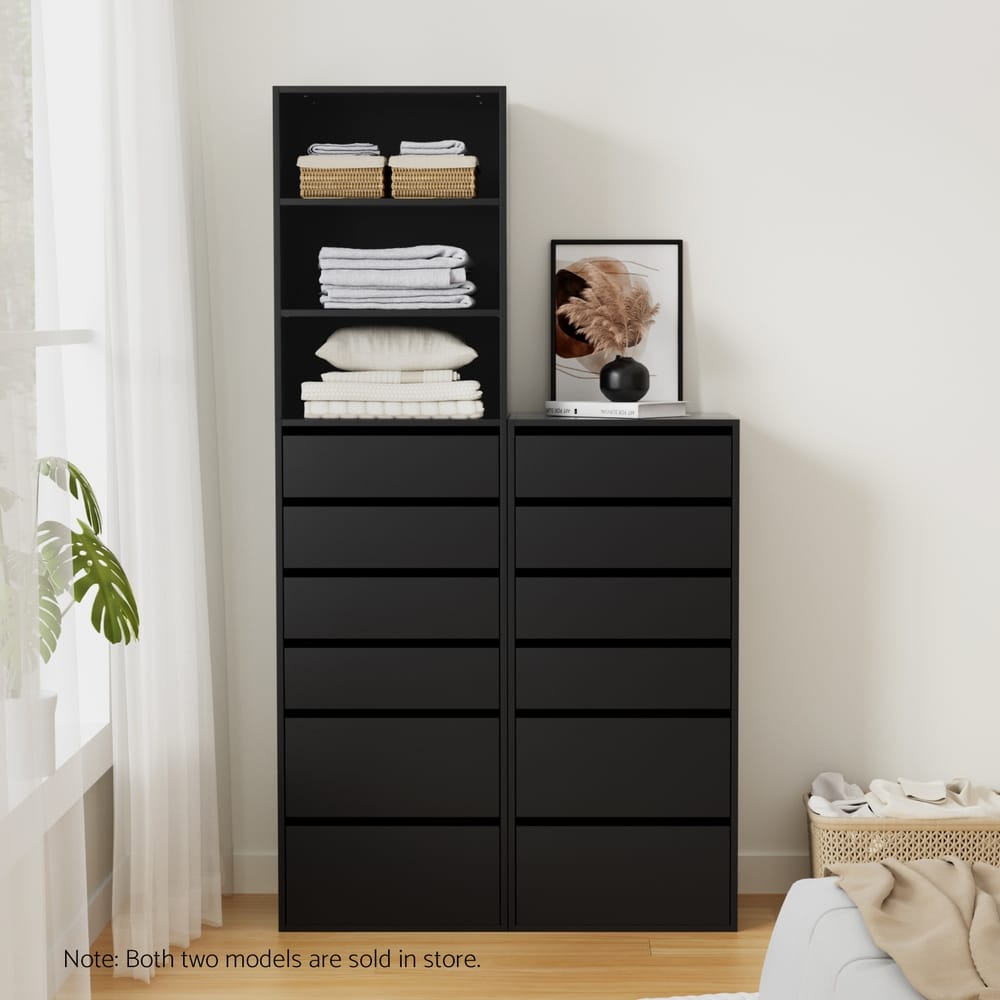 Tallboy Chest 6 Drawers Black 50.5x40x113cm