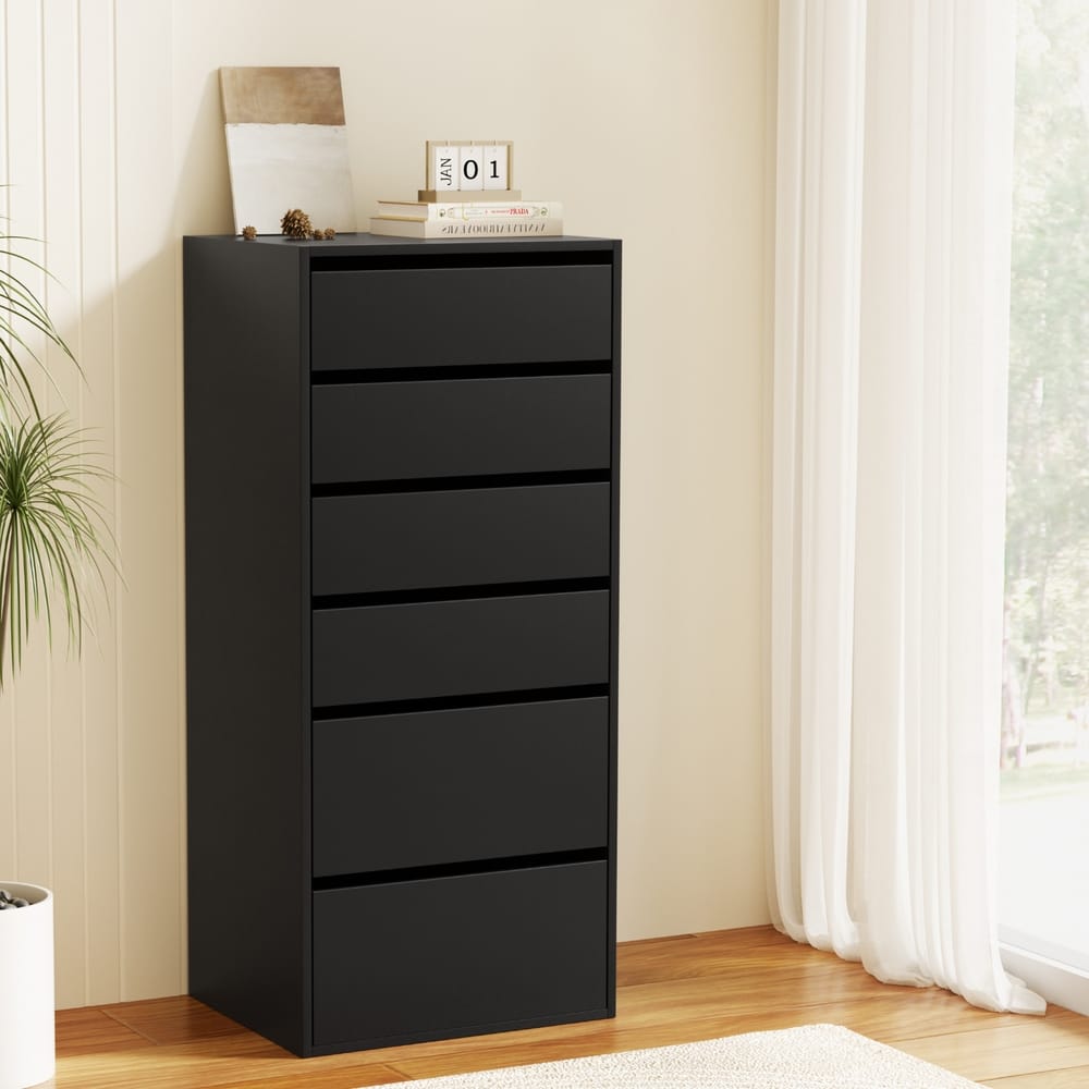 Tallboy Chest 6 Drawers Black 50.5x40x113cm